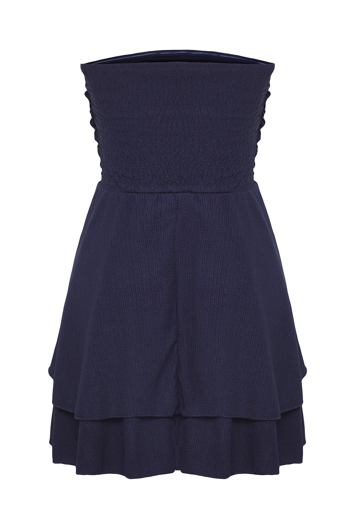 Trendyolmilla  Lacivert Straplez Skater/Belden Açılan Fitilli Esnek Mini Örme Elbise TWOSS25EL00667 - Görsel 6