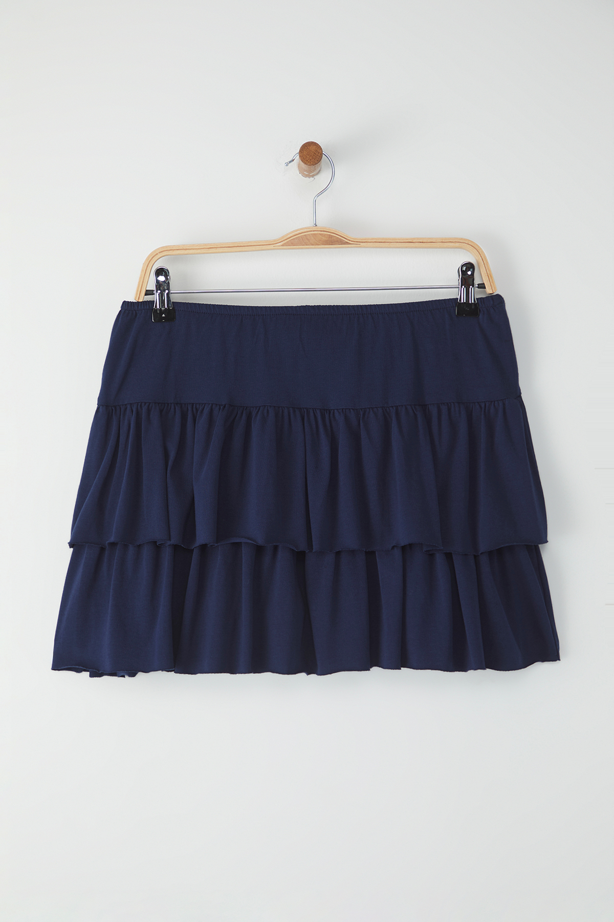 Trendyolmilla  Lacivert Eteği Fırfırlı Mini Esnek Örme Etek TWOSS25ET00086 - Görsel 6