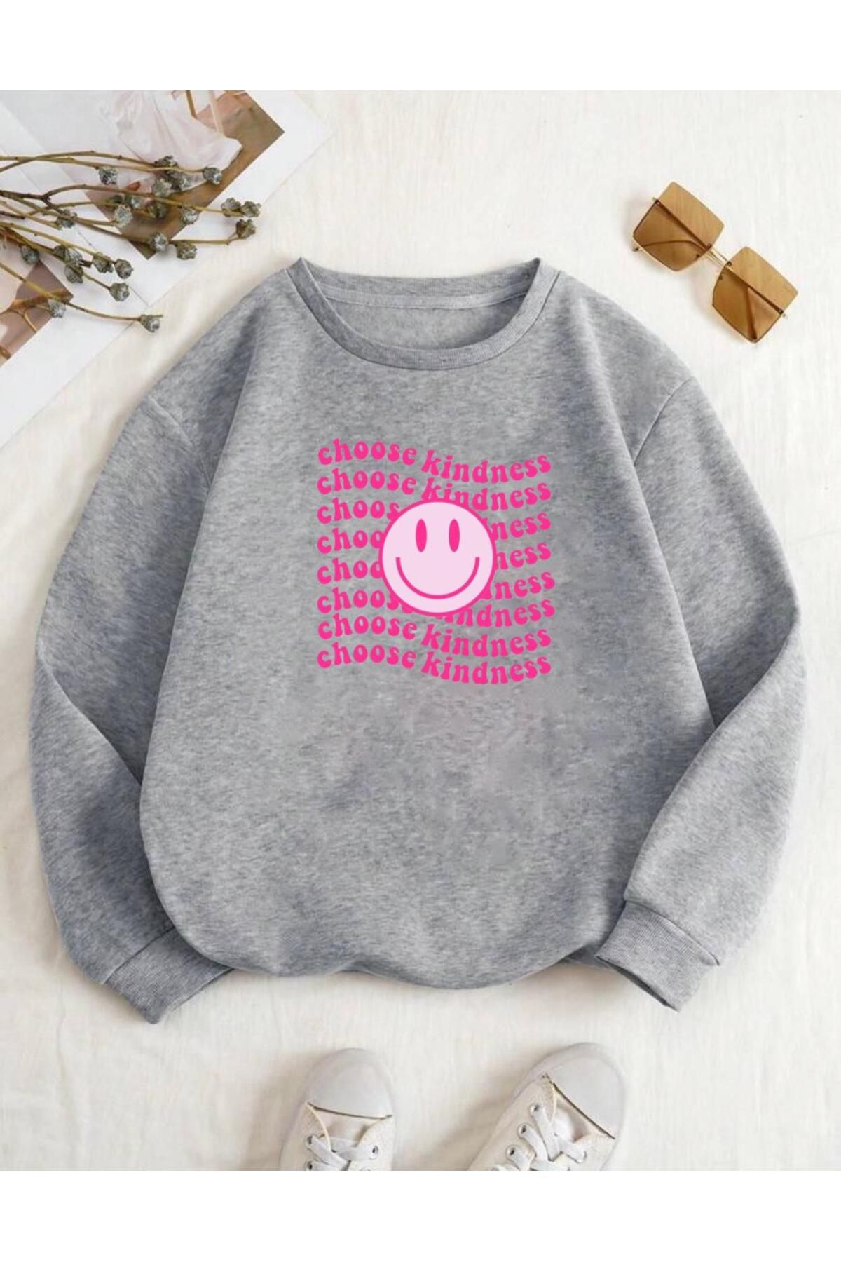 RPT MODA Top De Pulover De Bază De Bază De Gât De Bicicleta Detaliat De Imprimare Emojis De Scrituri Roz Femeie - L