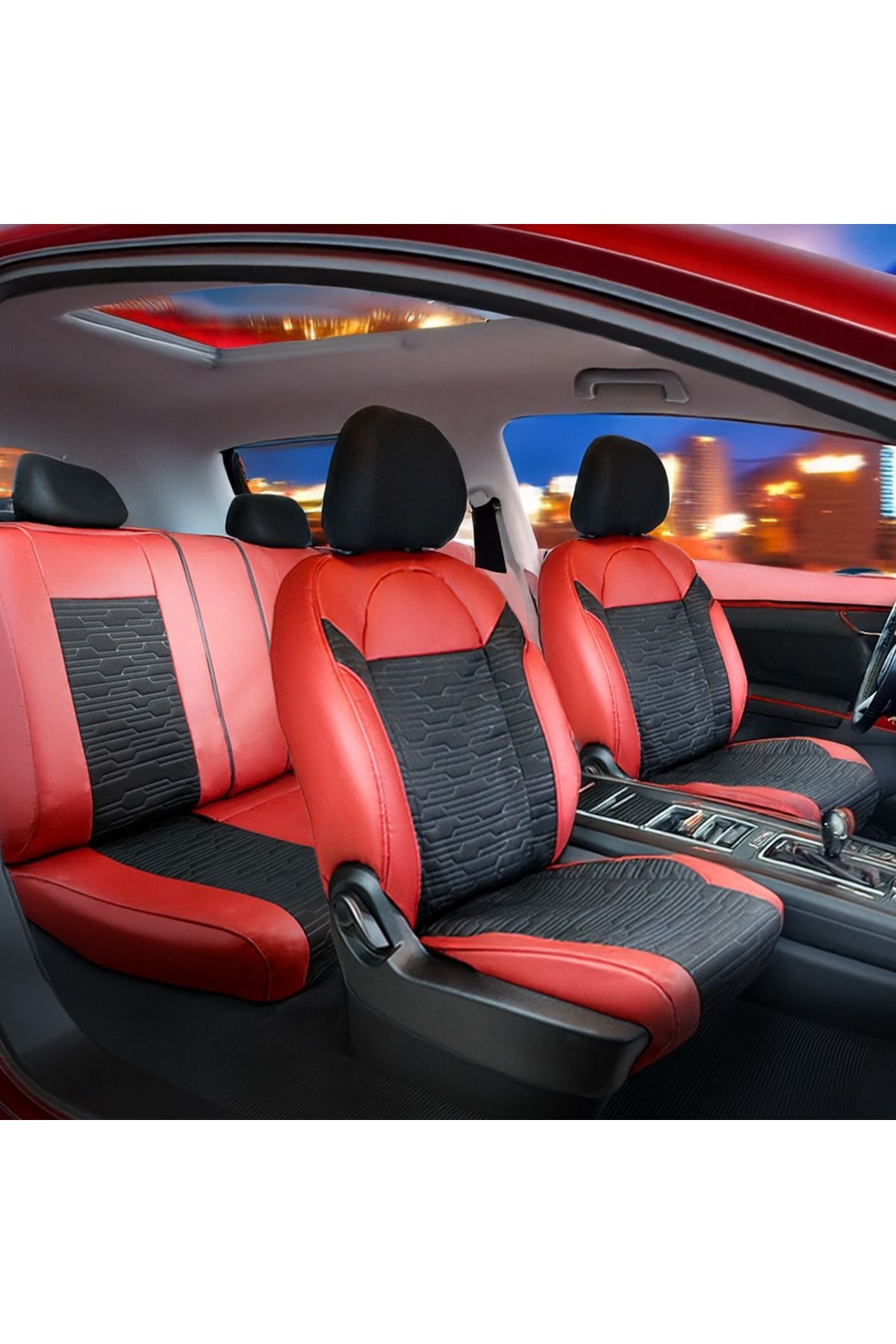 Startcar Ford Puma Deri Detaylı Süet Oto Koltuk Kılıfı Ön Arka Set Premium Tasarım Kırmızı Siyah SC