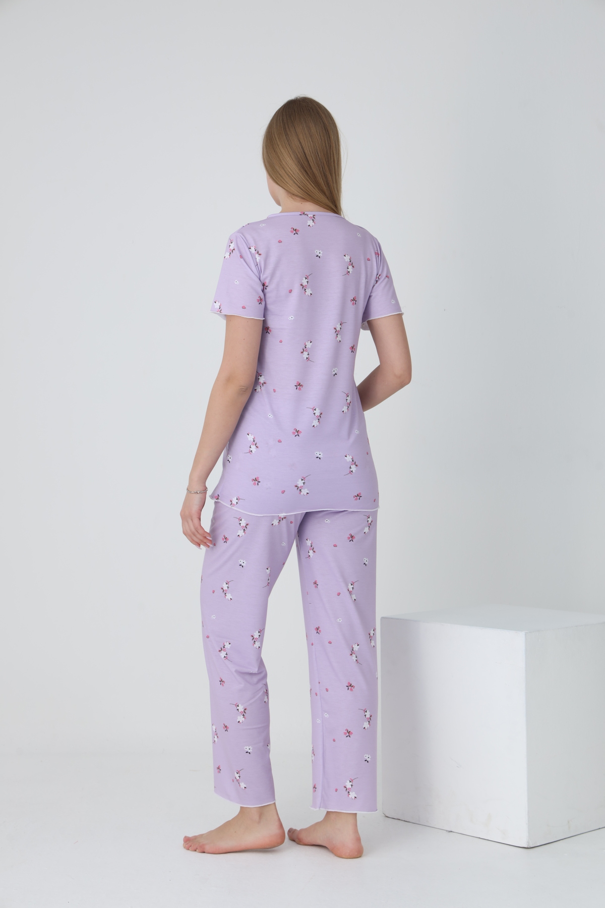 Miss Dünya Lissa Emzirmeye Uygun Kısa Kol Ayarlanabilir Lastik Bel Detaylı Baskılı Hamile ve Lohusa Pijama Takımı fotoğrafı 3 (önizleme)