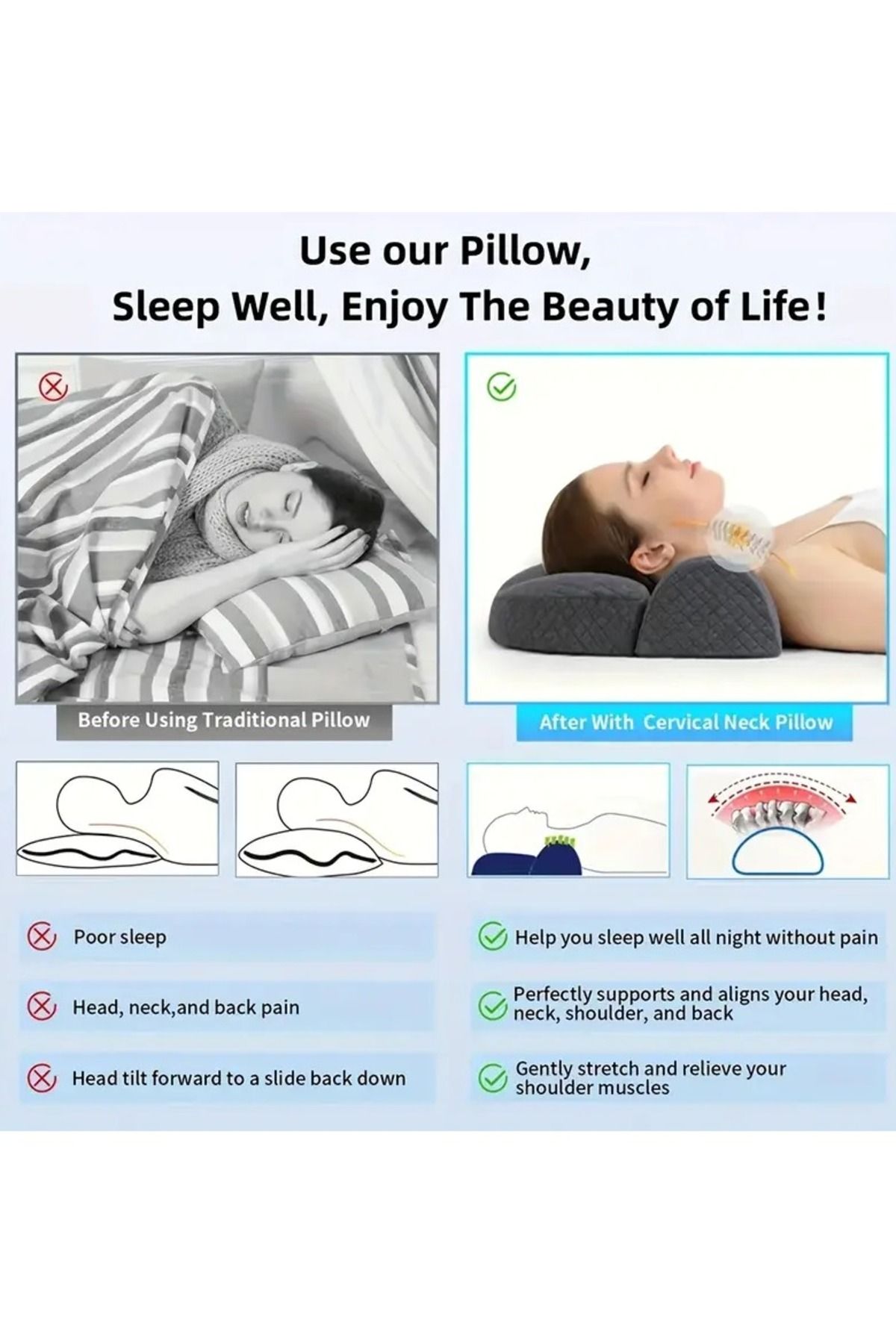 MEMORY-Adjustable memory foam pillow designed to comfort the neck&back vertebrae for safe and healthy sleep 8