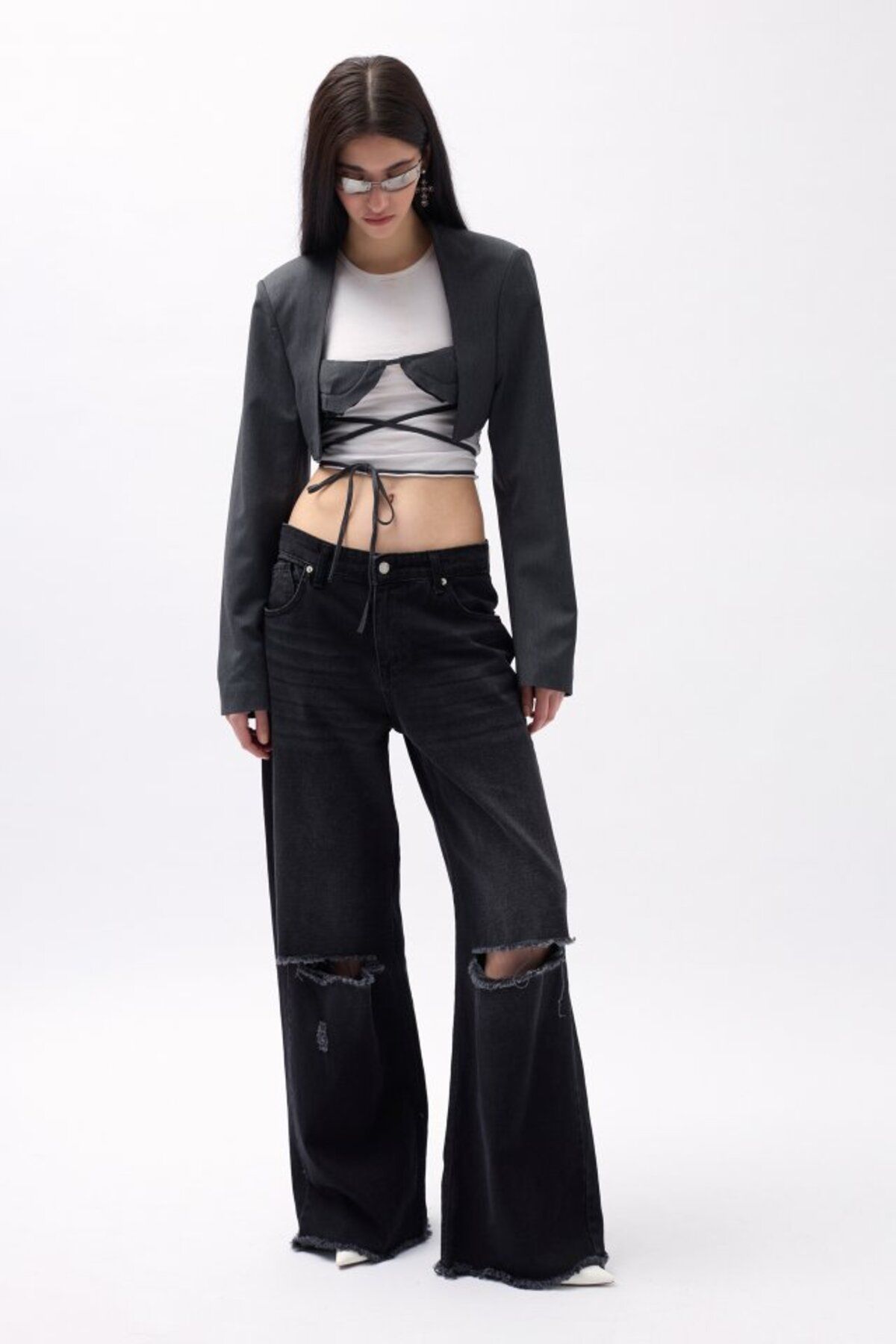 MHT STORE Göğüs Bra Detay Crop Ceket