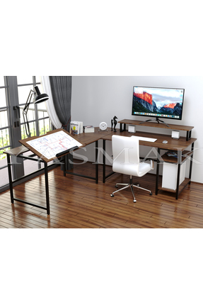 METMOBSAN L tipi Bilgisayar Çalışma Çizim Mühendis Masası 100 Model (Dıştan 1...