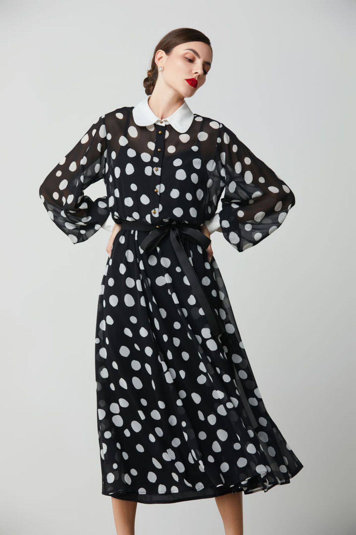 femi9-Polka dot chiffon dress 1