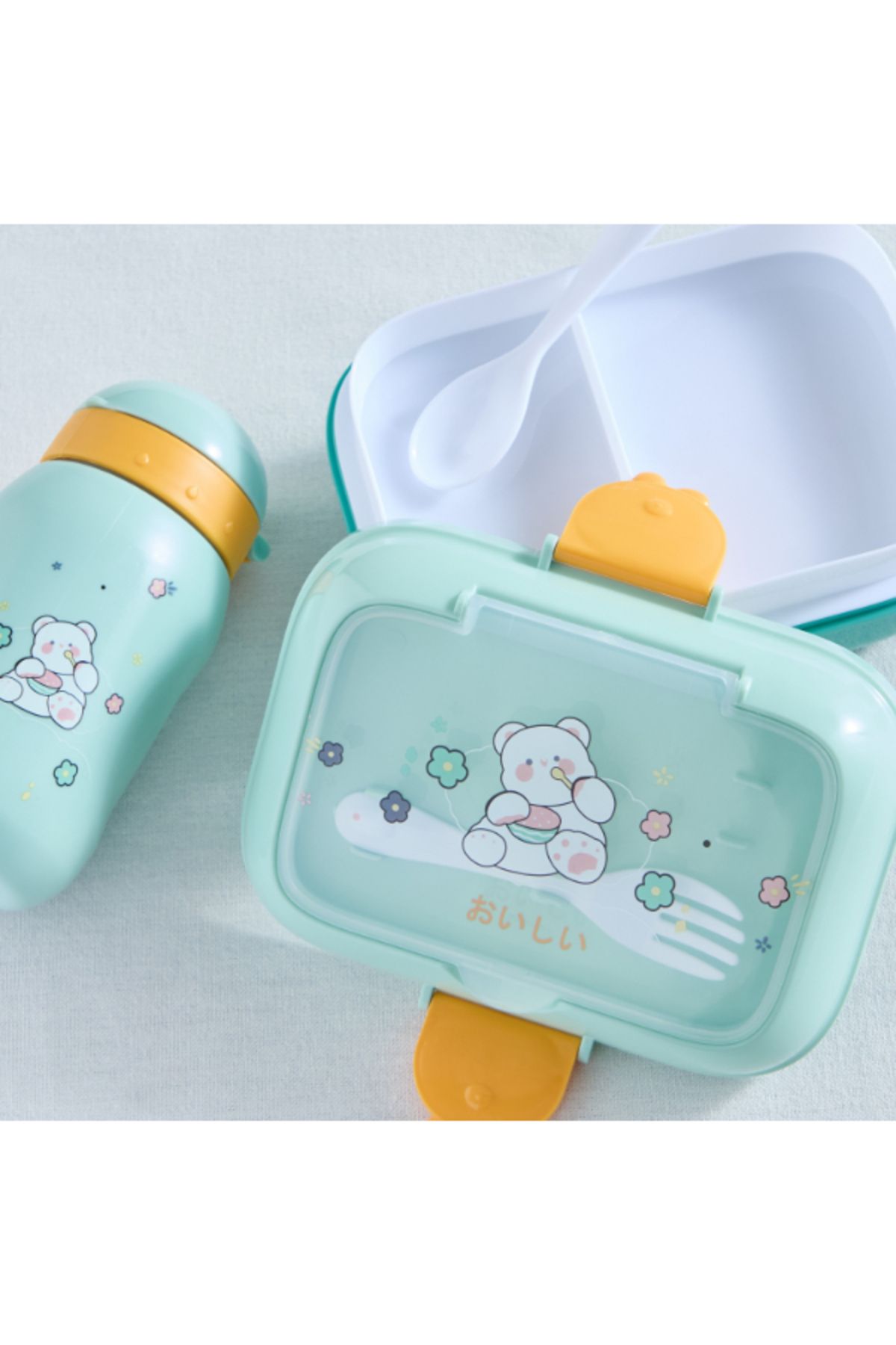 Home Box-Neo Teddy Lunch Box and Sip Bottle Set with Spoon and Fork 500 ml 3