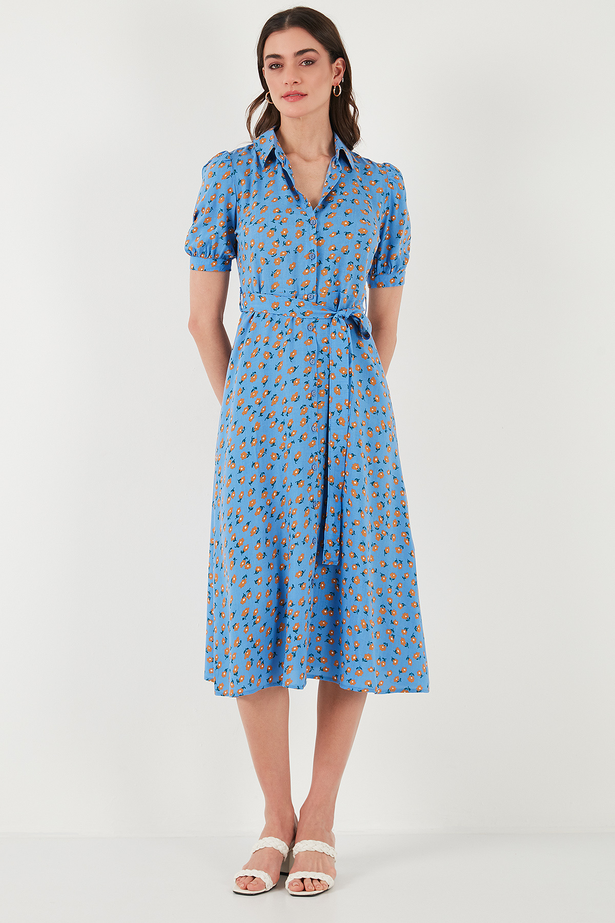 Lela-Patterned Regular Fit Midi Length Belted Shirt Dress 6782106 6