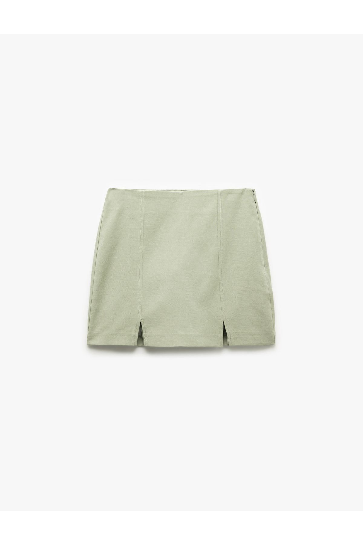 Koton-Viscose Linen Blended Mini Short Skirt with Slit Detail 3