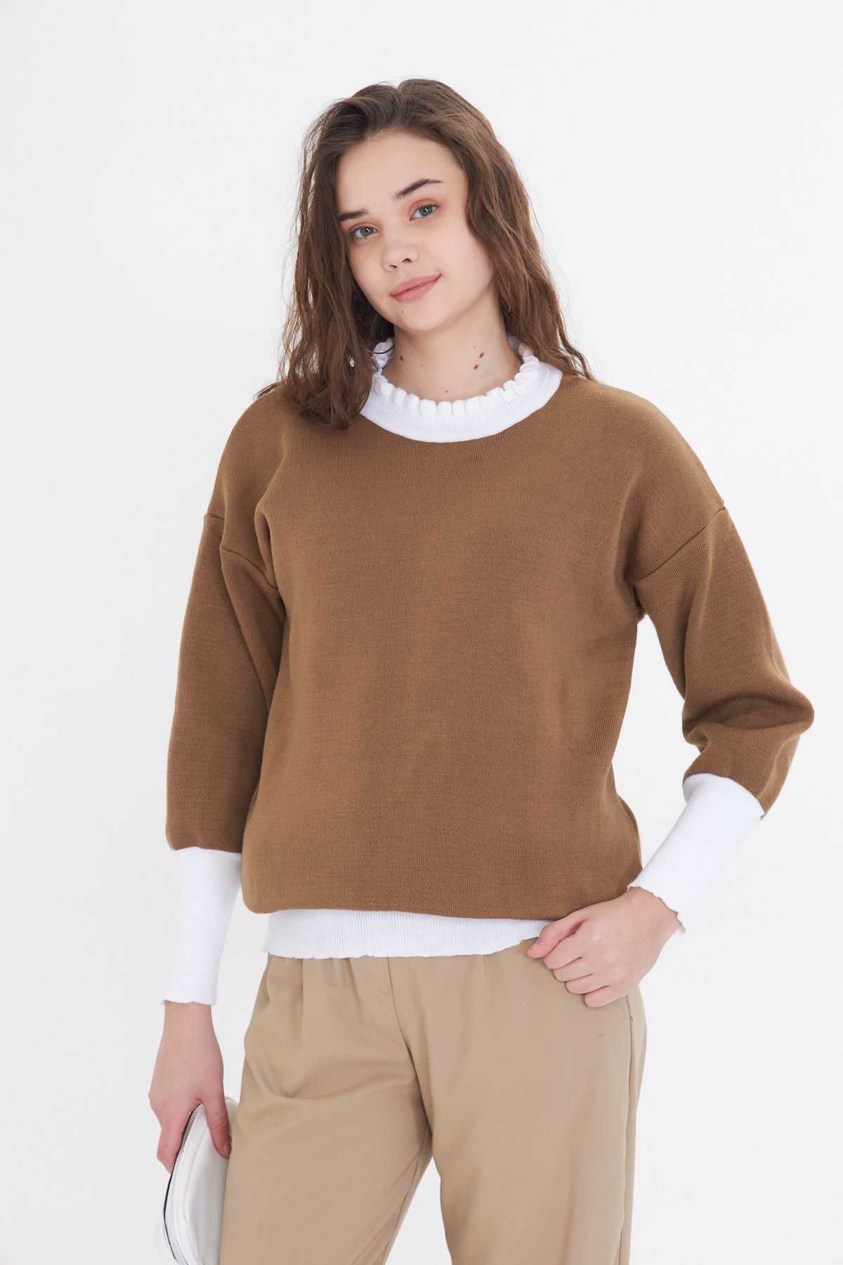 GÜMÜŞ COLLECTİONS-Women's Crew Neck Oversize Knitwear Sweat Sweater 7