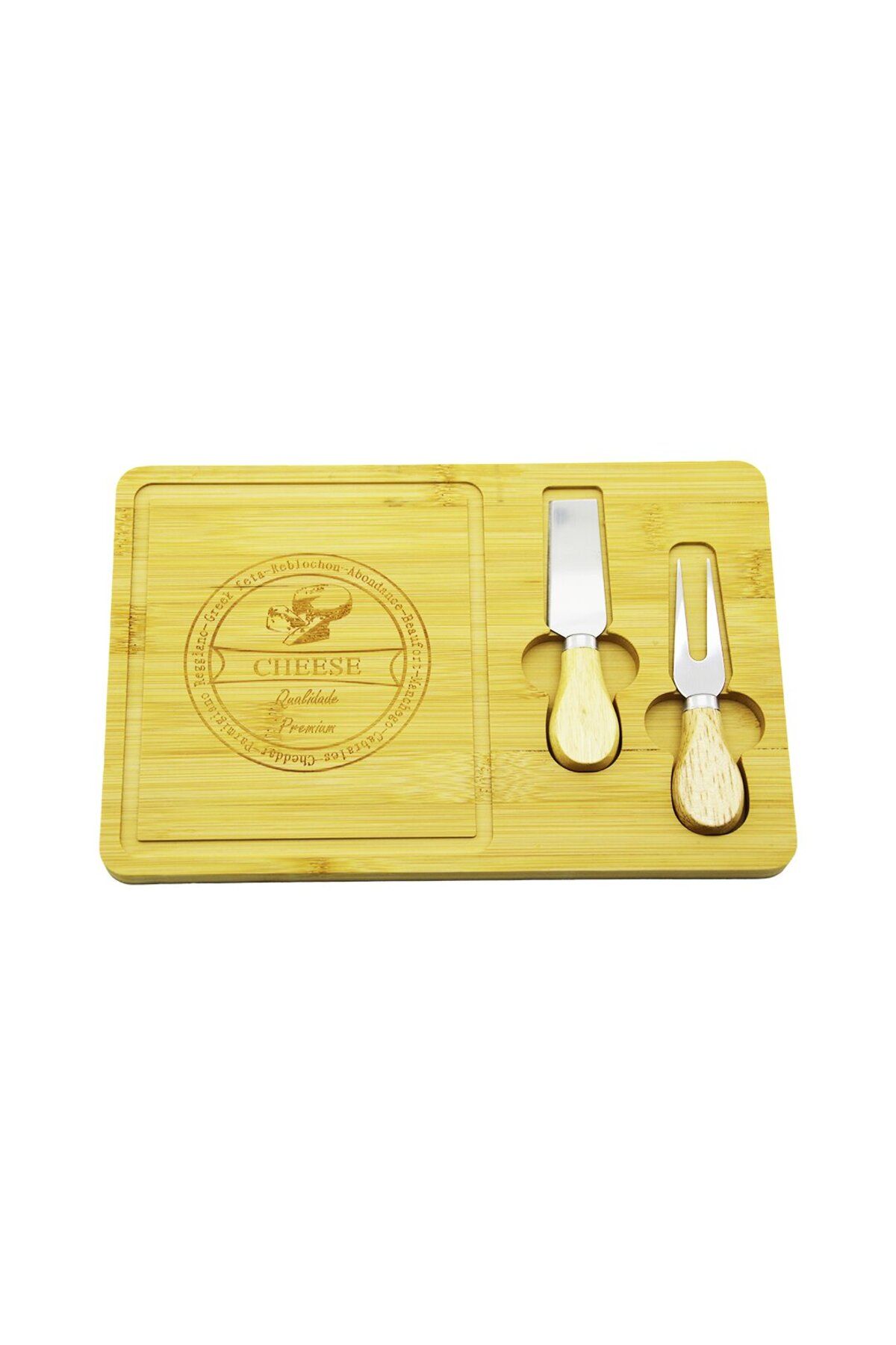 Narnuga BIÇAK SAĞ 19X29CM -1.5CM AHŞAP BAMBU KAHVALTI PEYNİR SUNUM TABAK 2PEYNİR BIÇAK - MCT5864-2025