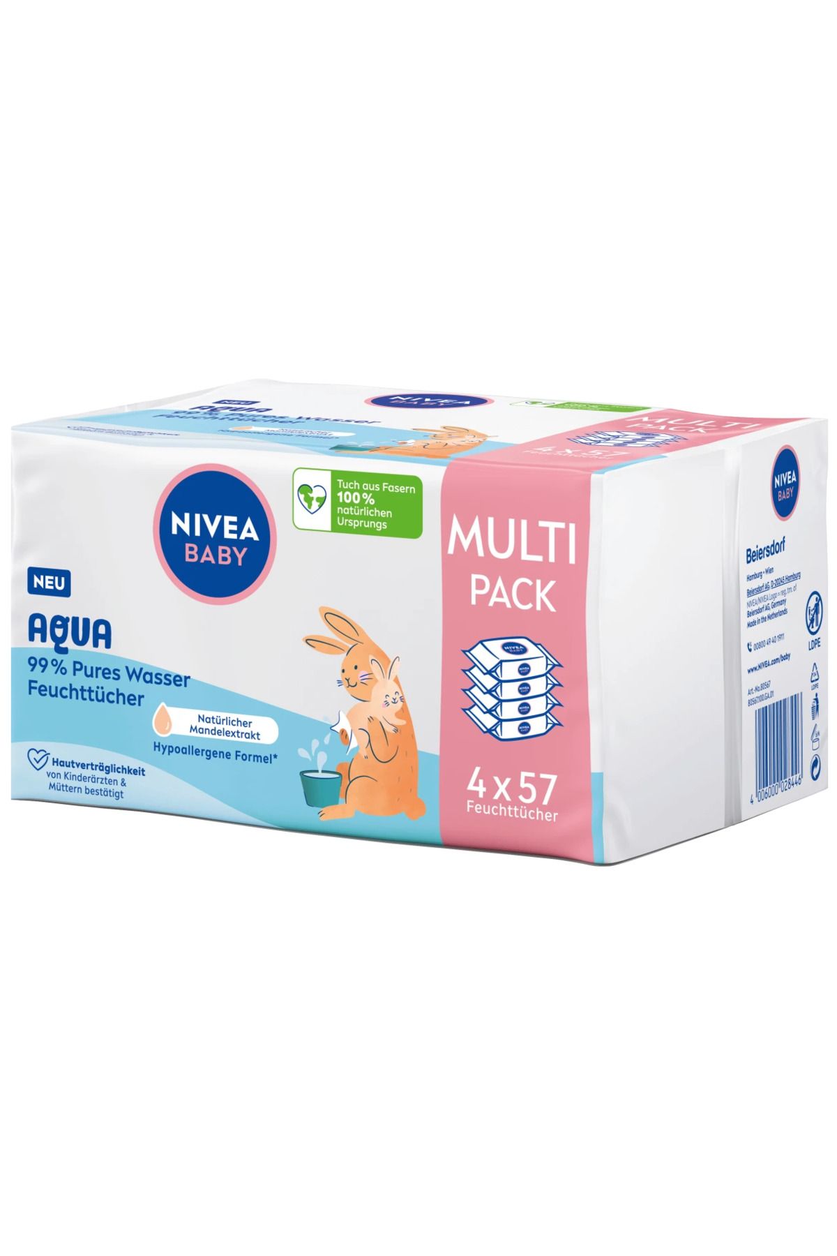 NIVEA Bio Baby Bebek Aqua %99 Saf Su Islak Mendil Badem Özlü, 4x57 Adet