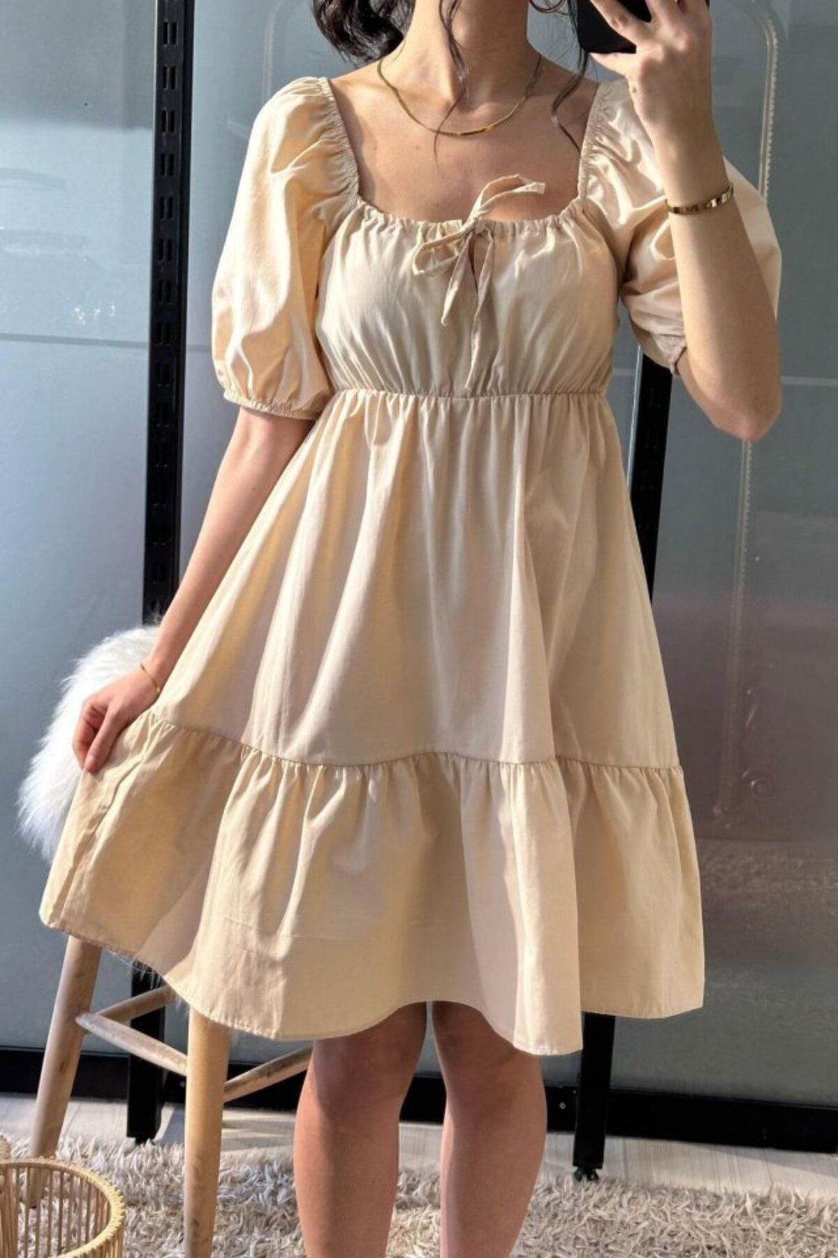 Rose's Boutique All About Women-Rose's Boutiqe All about Women 2351 Flared Poplin Dress - Cream 7