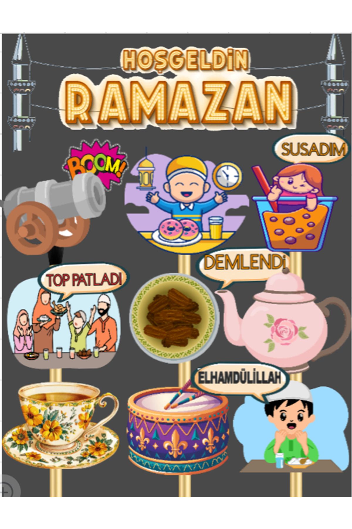 Hiras Dizayn Ramazan Ayına Özel Konusma Balon Seti Susadım Demlendi Top Patladı