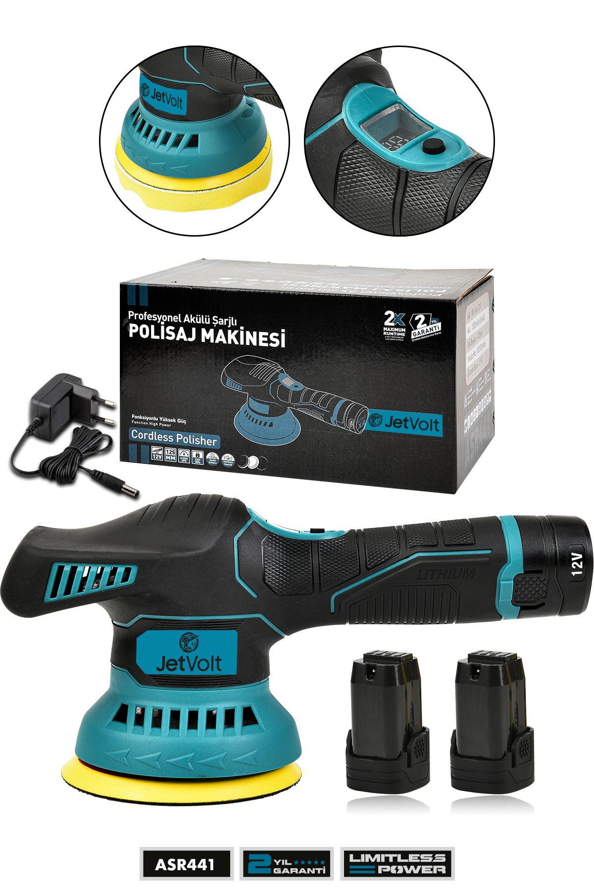 JetVolt 12v Orbital 8 Kademli Cila Pasta Parlatma Polisaj Makinesi