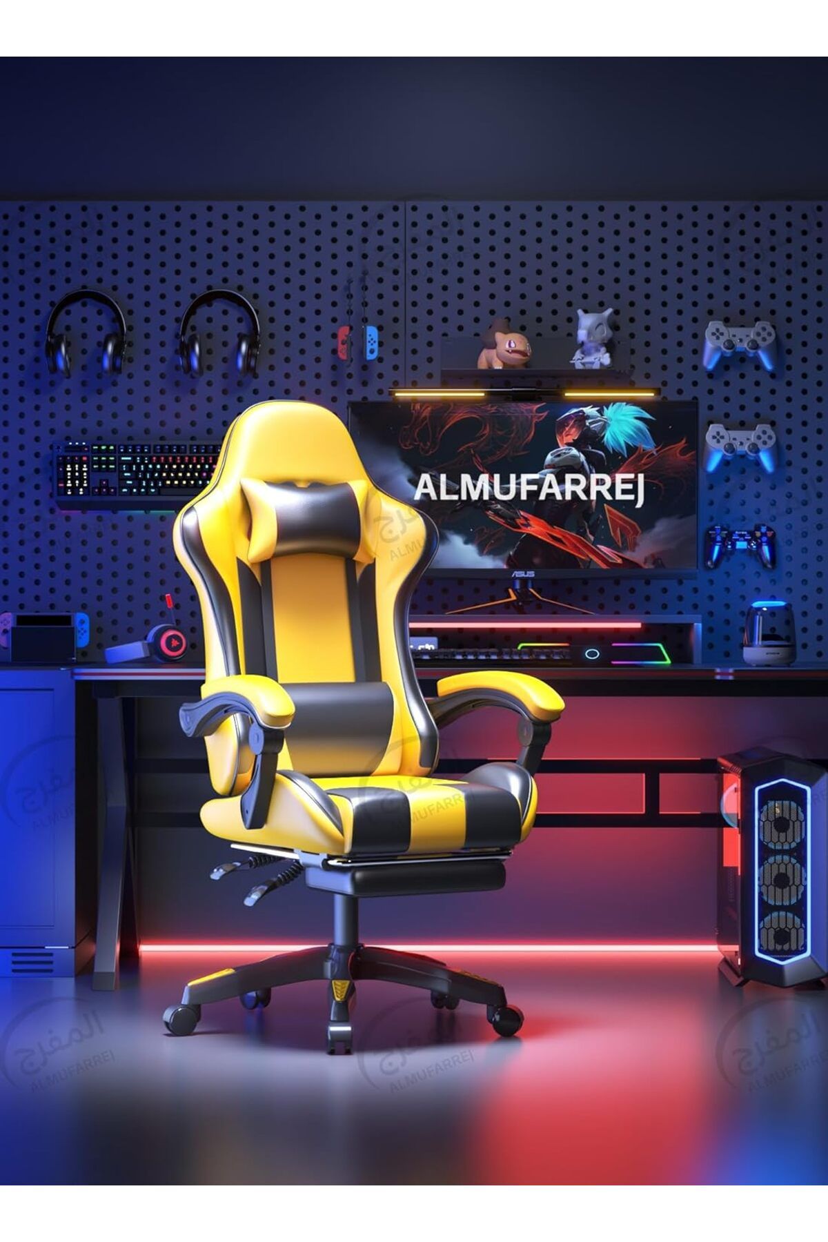 ALMUFARREJ-Gaming Chair Adjustable Computer Chair PC Office PU Leather High Back Lumbar Headre 1