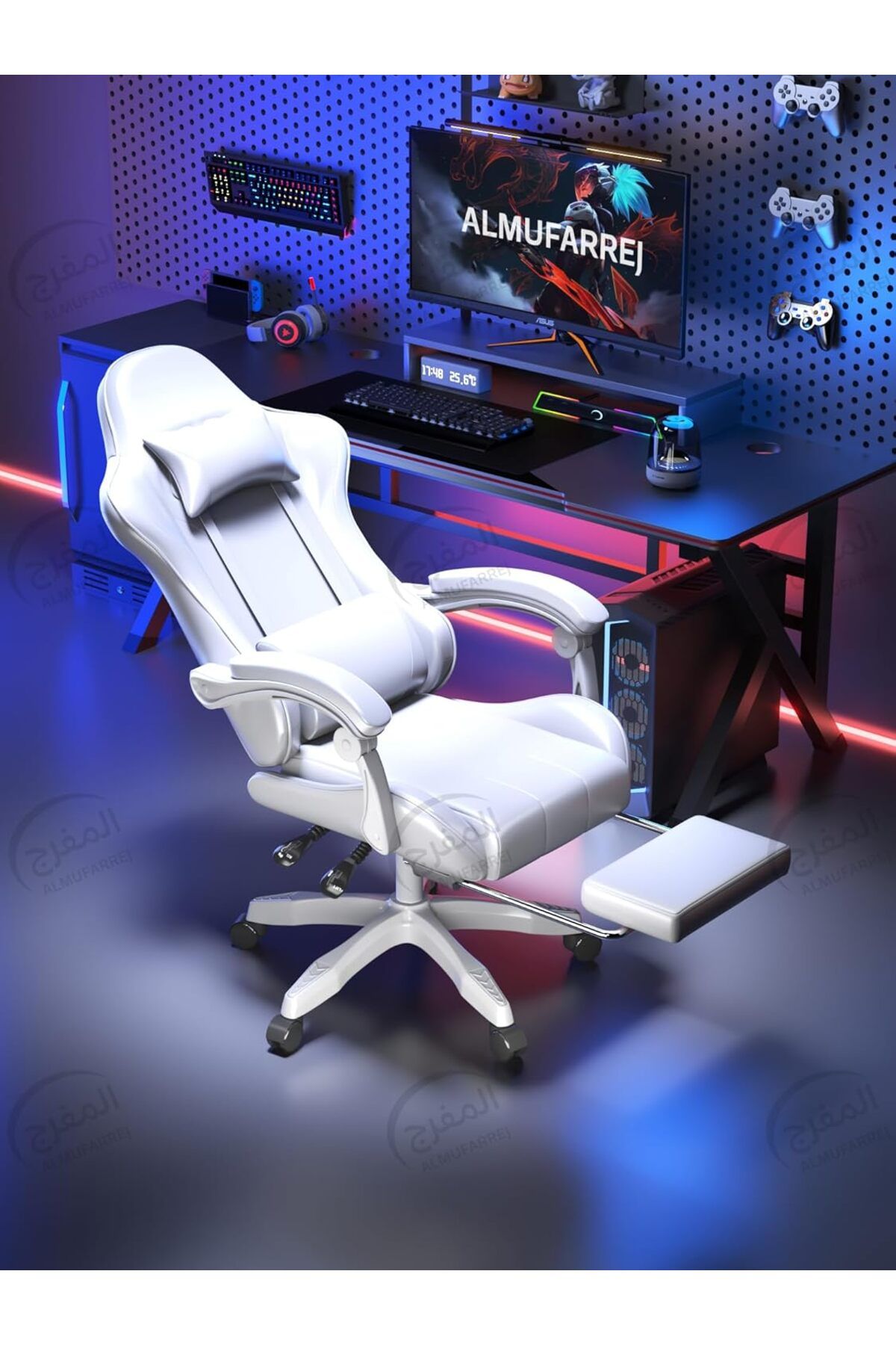 ALMUFARREJ-Gaming Chair Adjustable Computer Chair PC Office PU Leather High Back Lumbar Headre 3