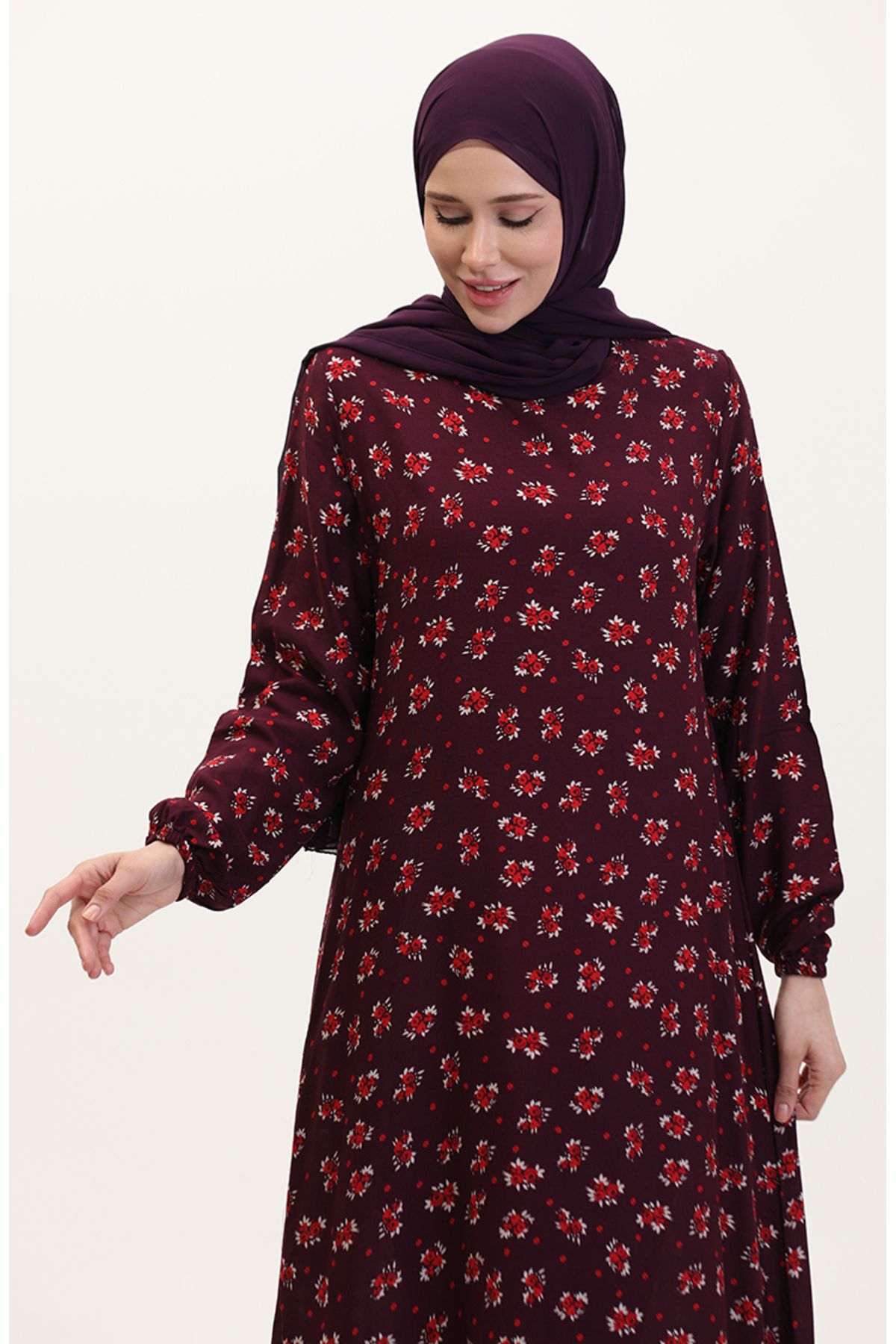 sefamerve-Gemustertes Viskosekleid 0007-03 Pflaume 3
