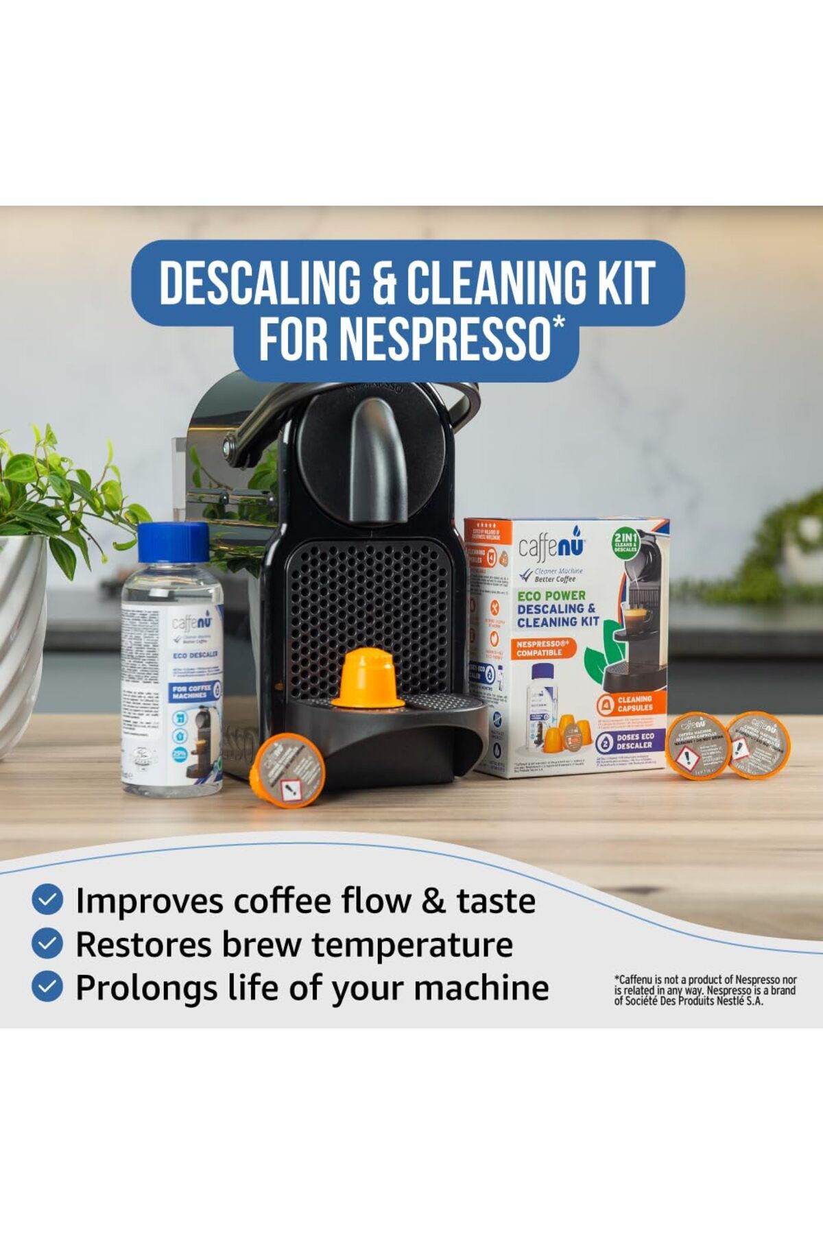 Caffenu-Nespresso Descaling Kit: 2 Solutions, 4 Pods, Limescale Removal, Originaline Compatible 3