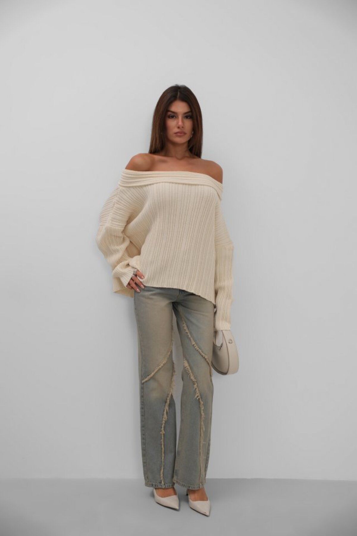 Aemido-Boat Neck Ribbed Knitwear Sweater 2