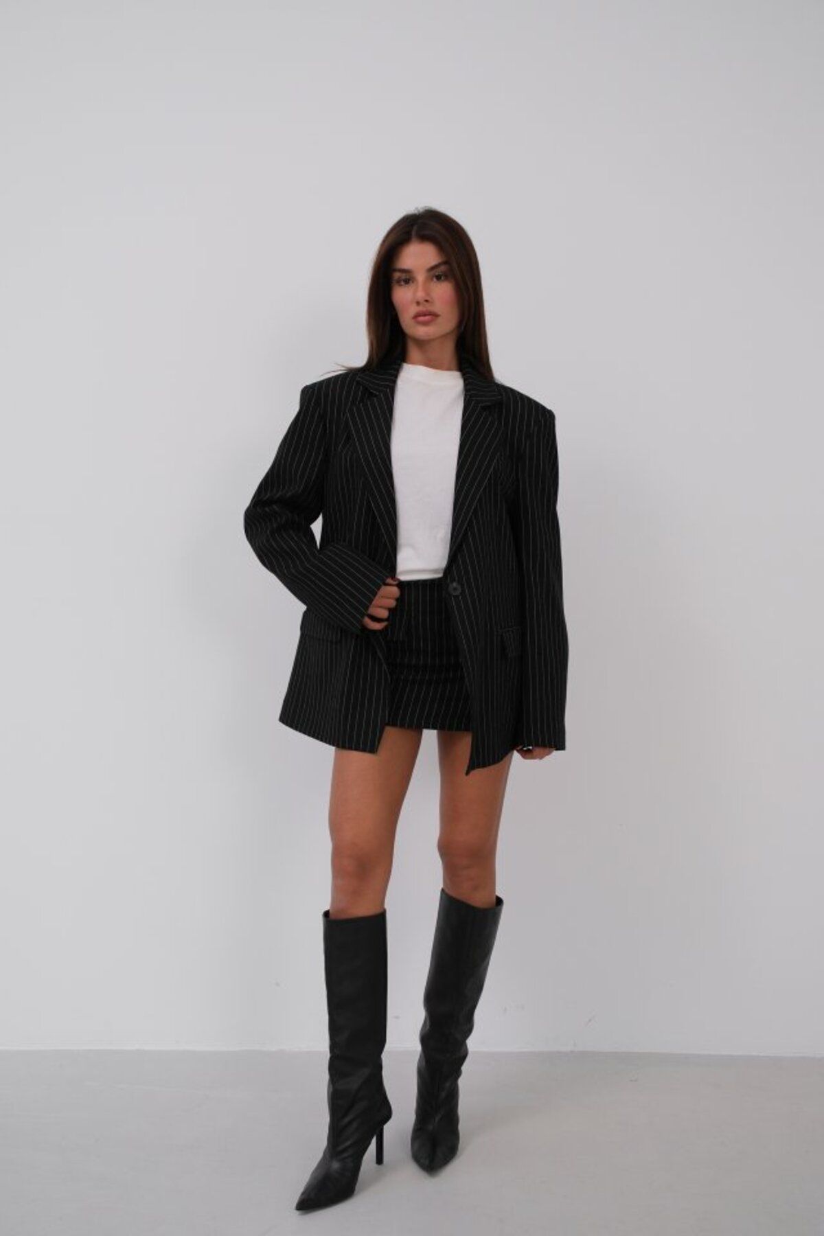MHT STORE Cepli Çizgili Mini Etek