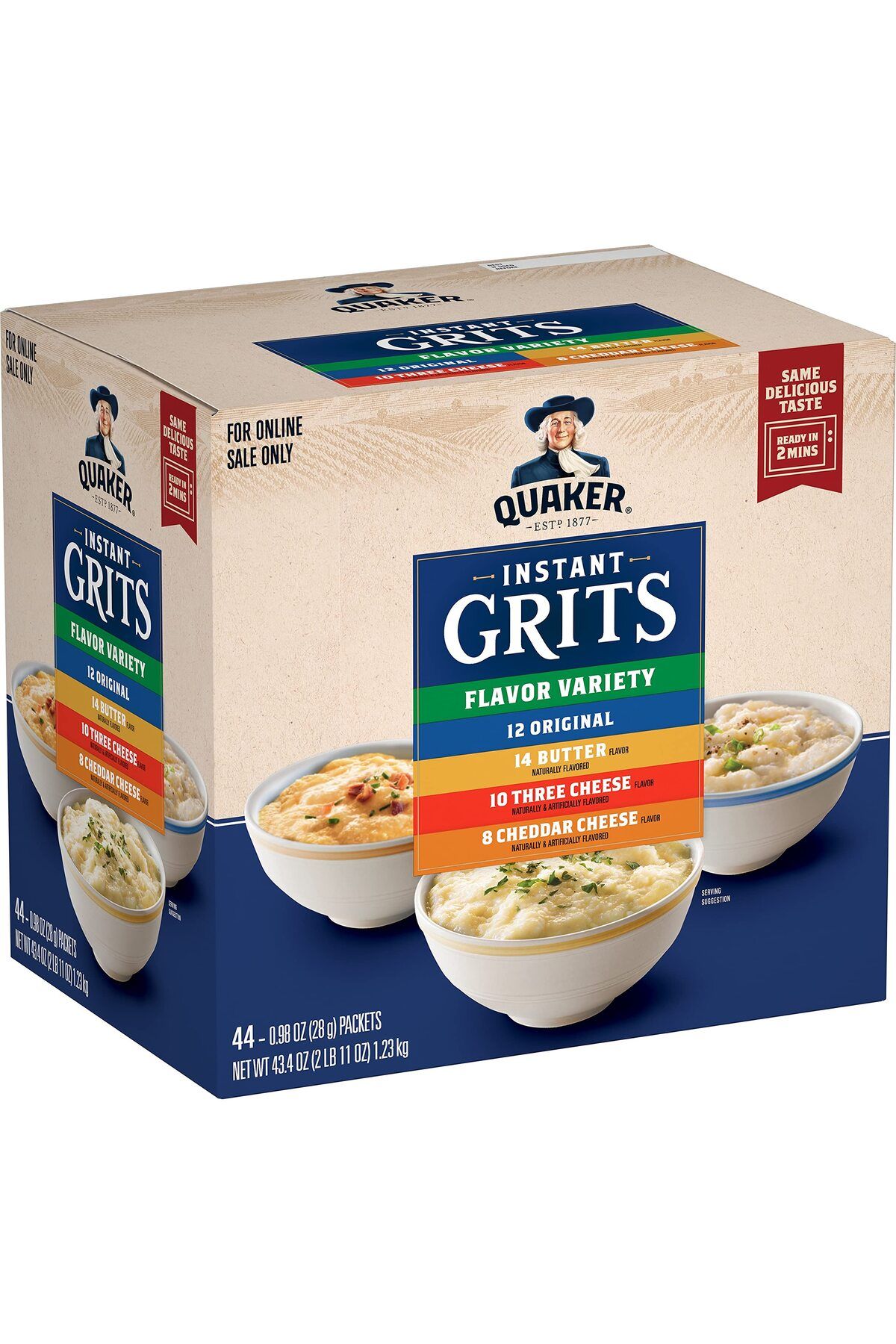 Quaker-Instant Grits, 4 Flavor Variety Pack, 0.98oz Packets,44 Count (Pack of 1) 1