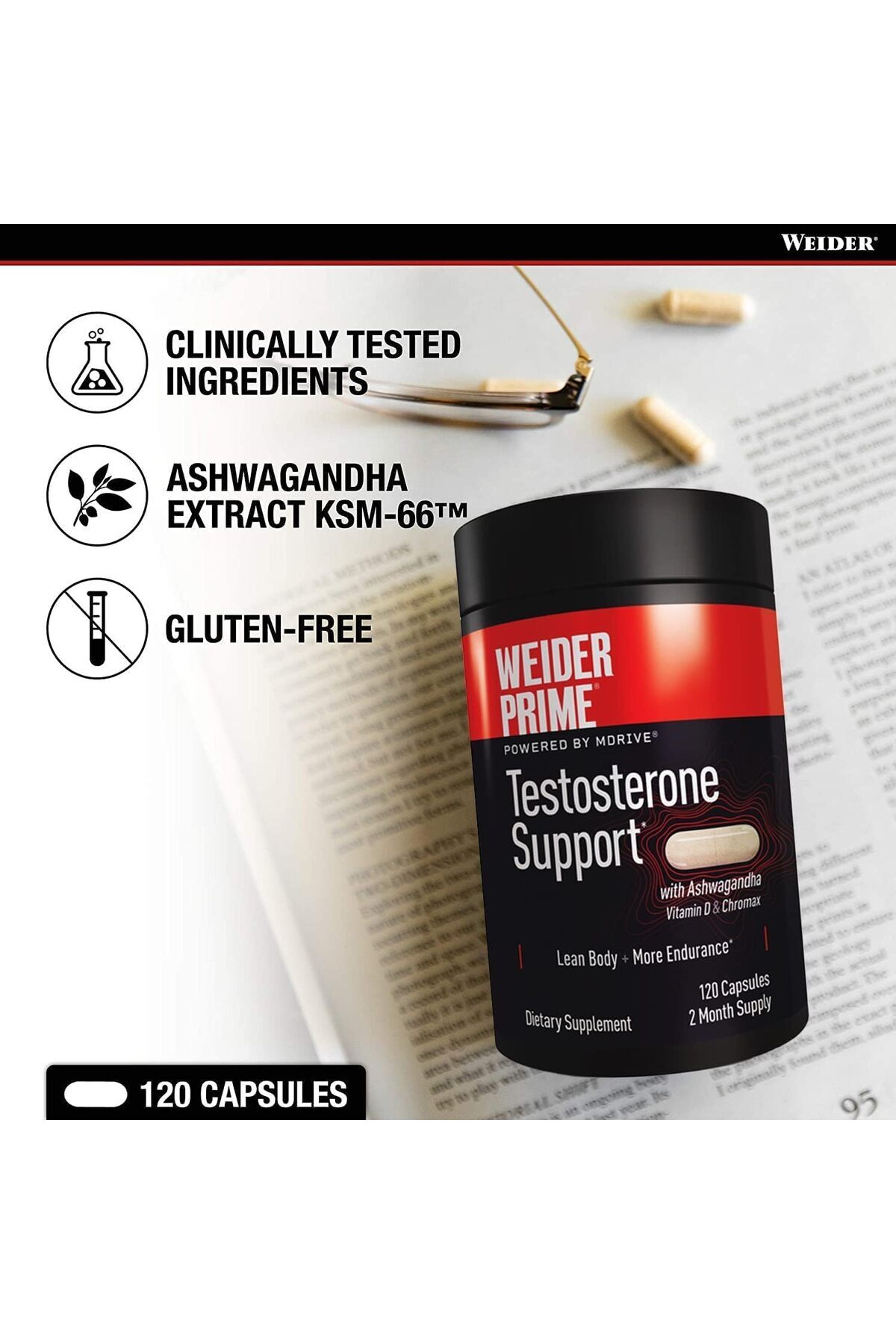 Weider-Prime Testosterone Supplement for Men, Boost Strength & Build Lean Muscle, 120 Capsules 6
