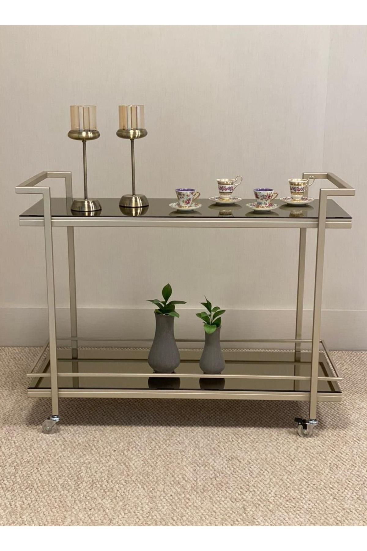 عربة تقديم معدن و زجاج  - 80×30×90 سم