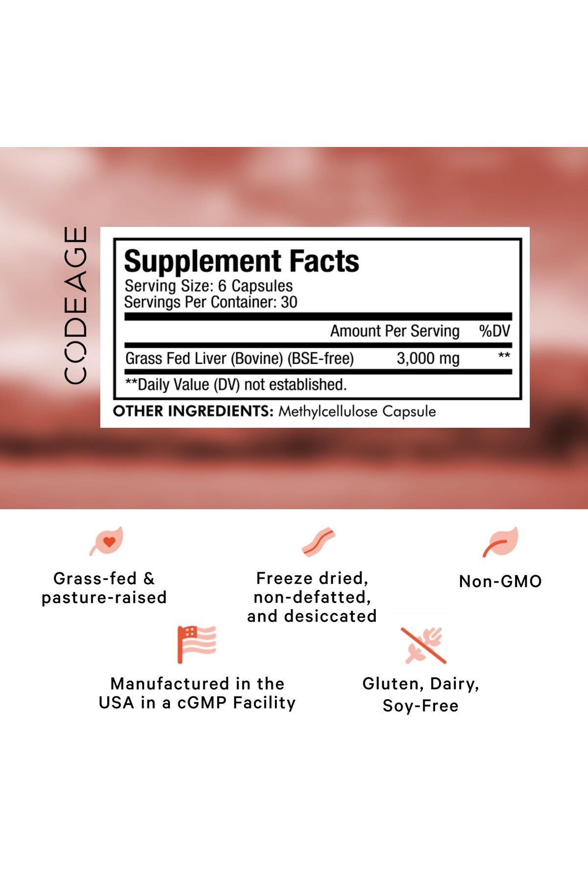 Codeage-Grass Fed Beef Liver Supplement, Freeze Dried, Non-Defatted, Pasture Raised, Non-GMO, 180 Capsules 2