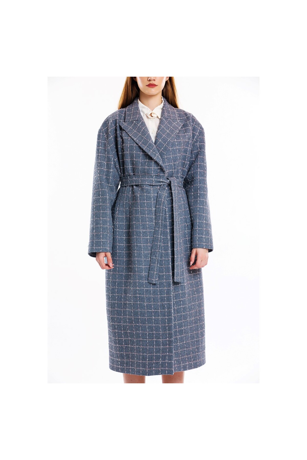 Masuwerte  Kadın Gümüş Simli Uzun Palto - Görsel 5