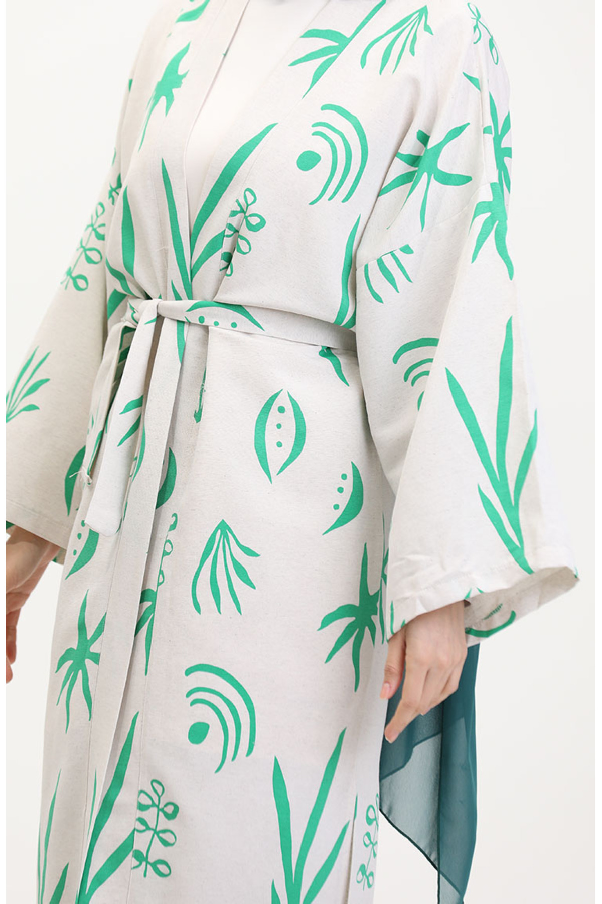 sefamerve-Green Patterned Kimono Set 14935-06 4