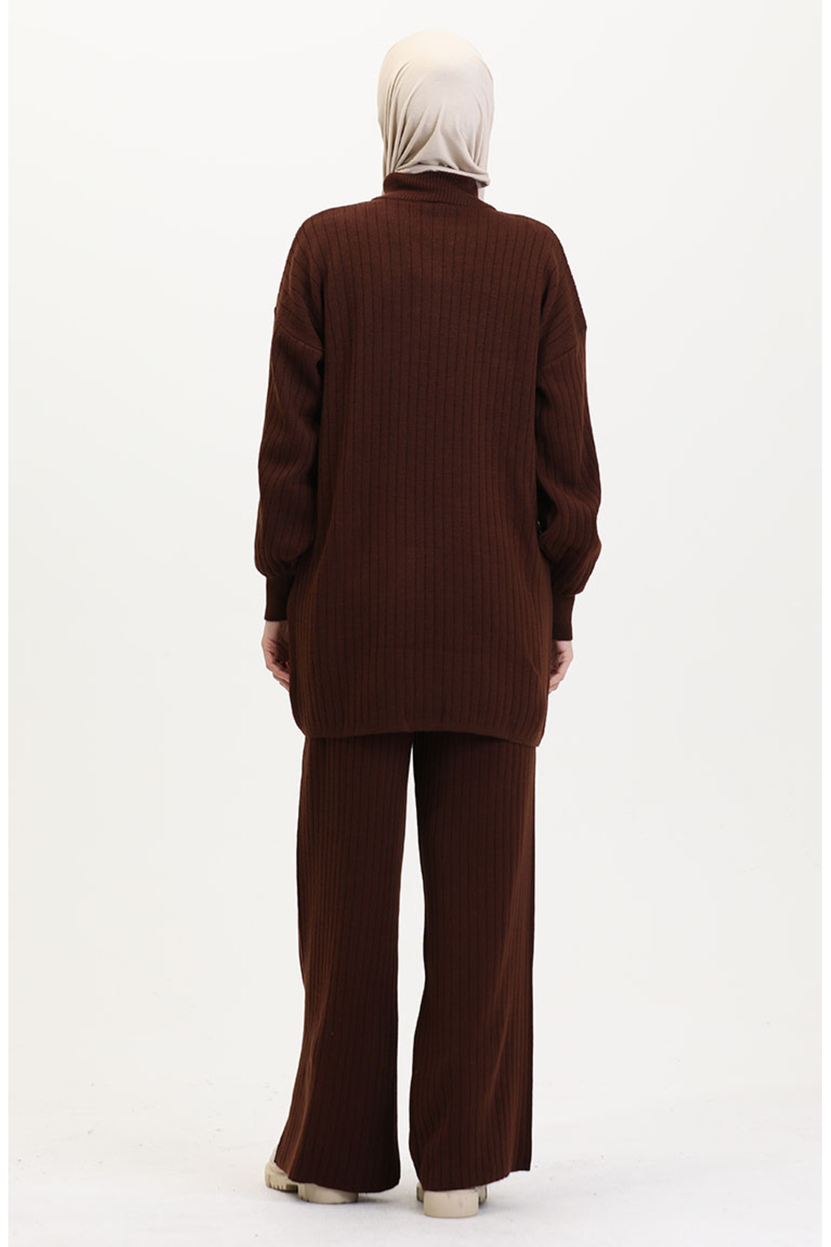 sefamerve-Zippered Leg Knitwear Set - Brown 11030-02 5