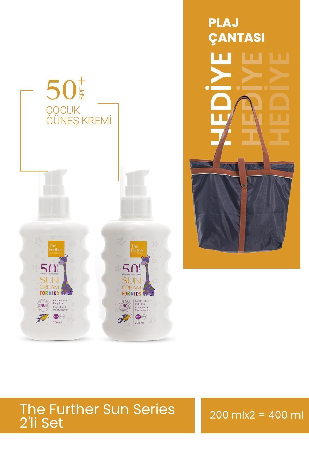 The Further 2'li Doğal Içerikli Yüksek Koruma Çoçuk Güneş Kremi Spf50 200 ml || Plaj Çantası Hediye