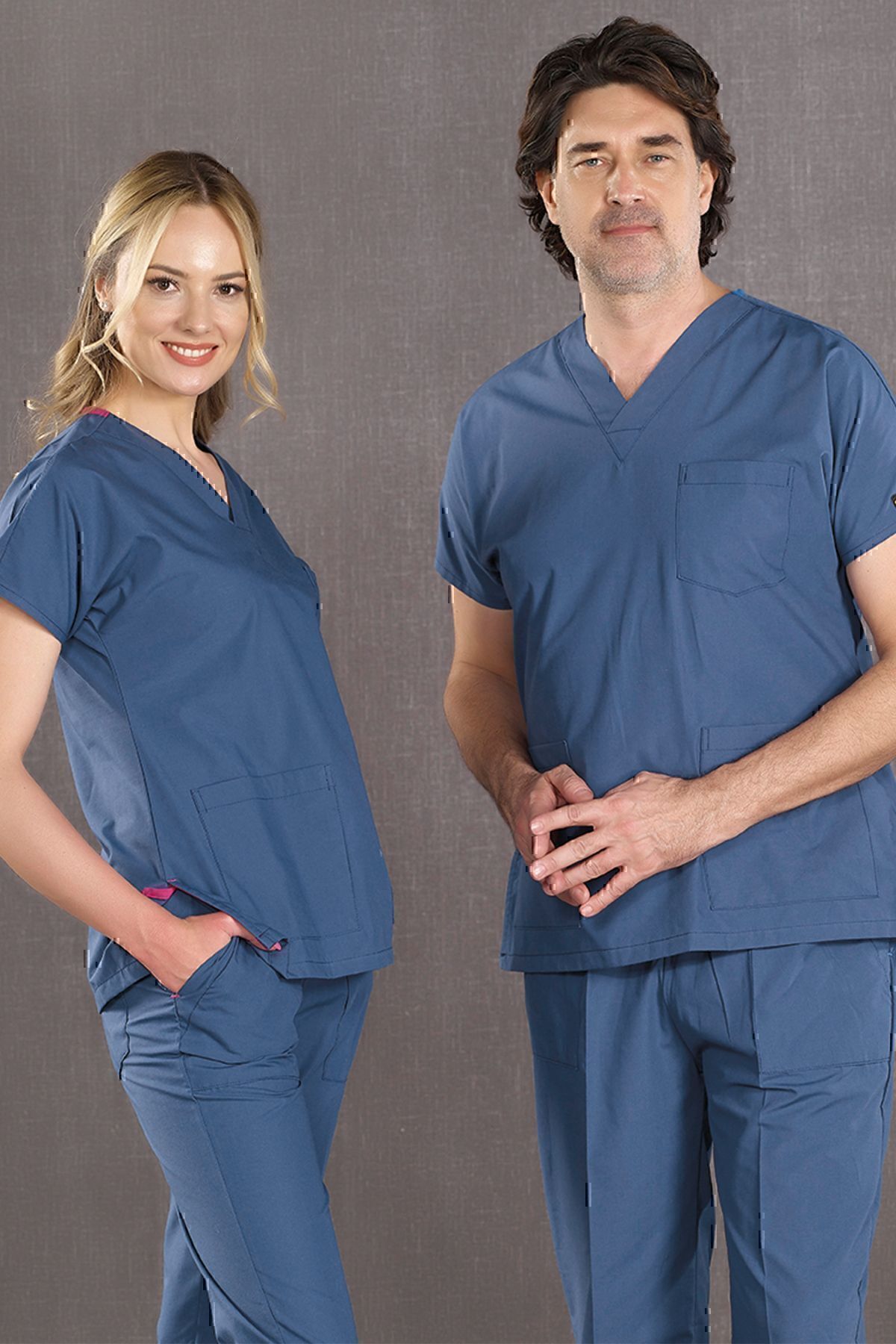 ÇİZGİ MEDİKAL-Dr Greys Terikoton Petrol Blue Doctor Nurse Jersey Costum de chirurgie medicală țesătură subțire (SUB-TOP) 3