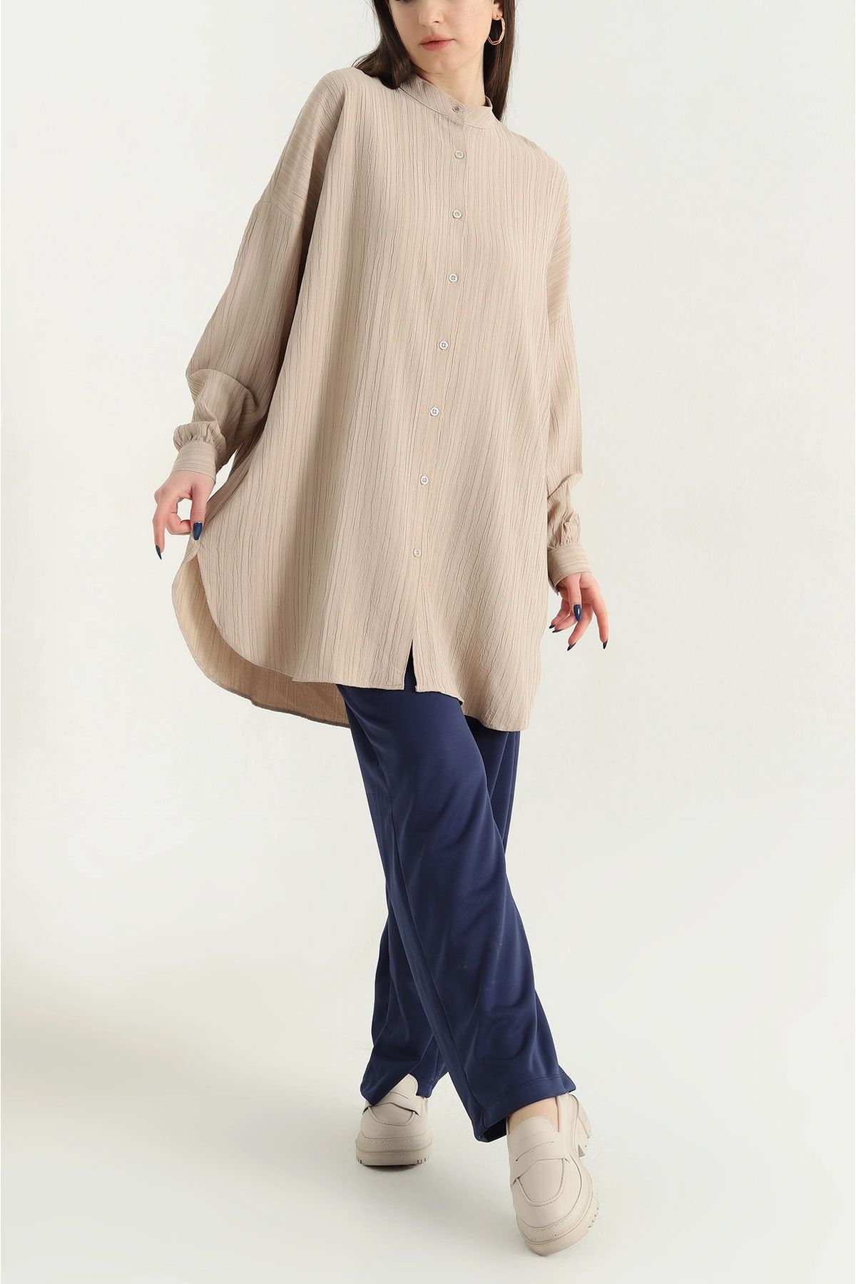 vuvutasarım-New Season Stone Judge Collar Soft Woven Shirt Tunic 4