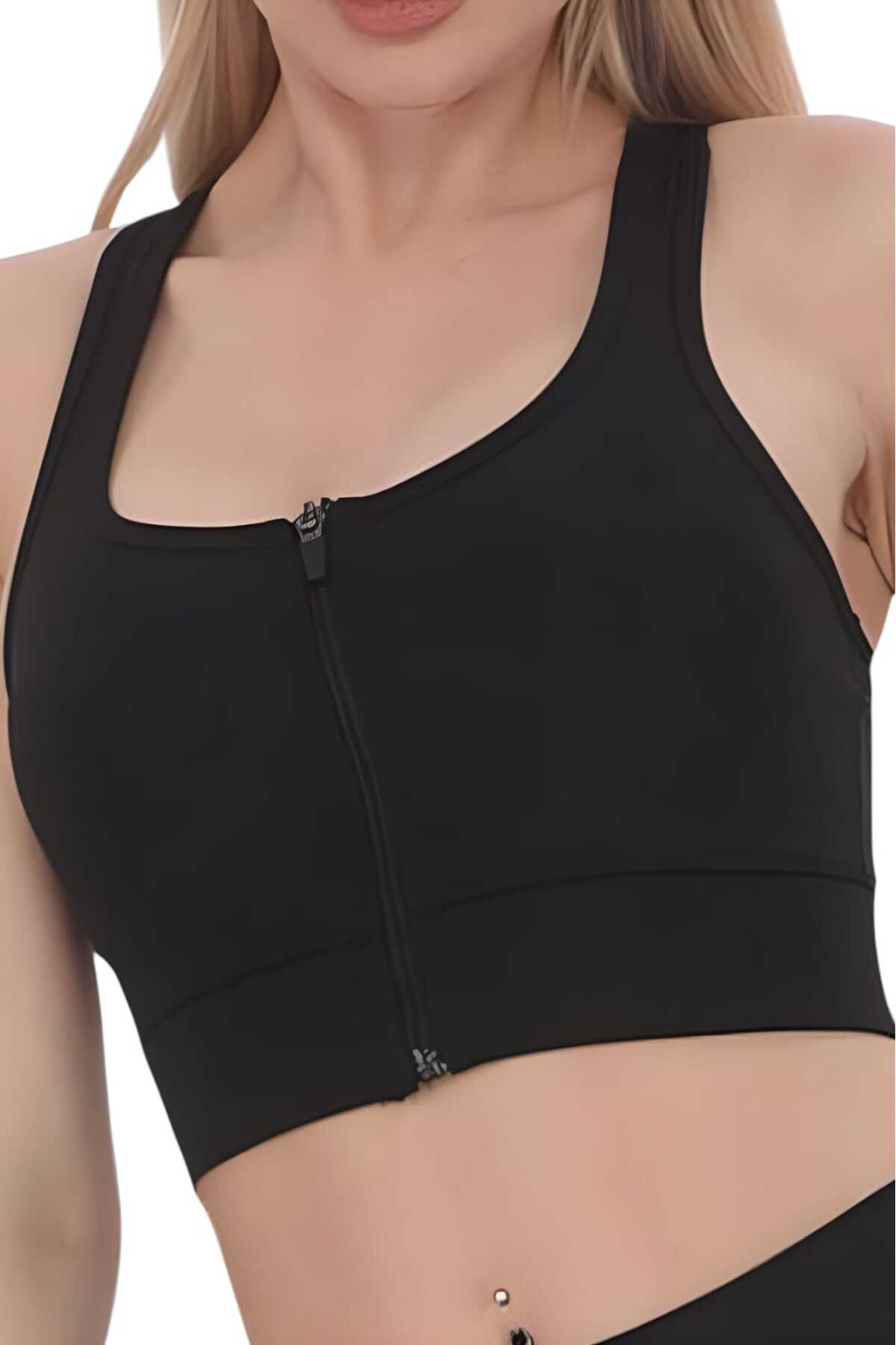 Tezzgelsin Kadın Fermuarlı Sporcu Crop Kadın Büstiyer görsel 2