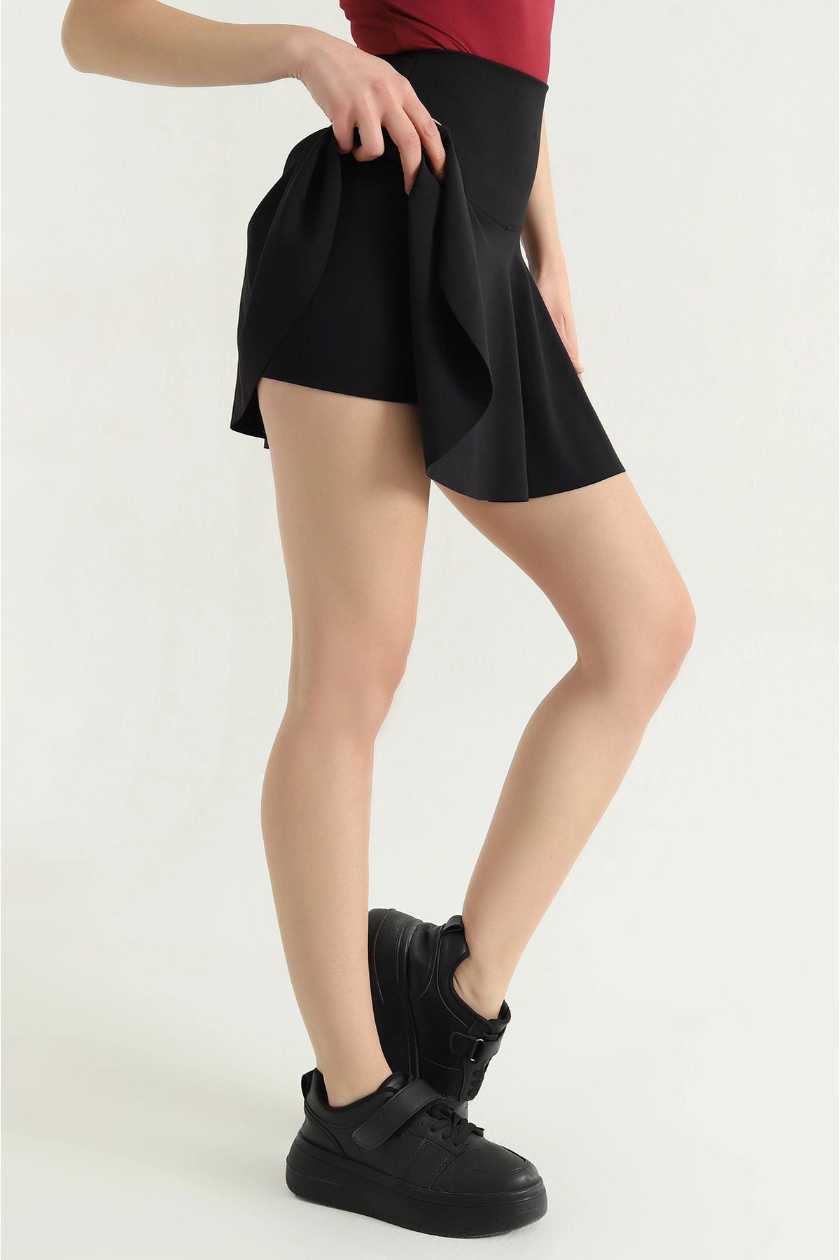 vuvutasarım-New Season Black Diver Fabric Shorts Skirt 2