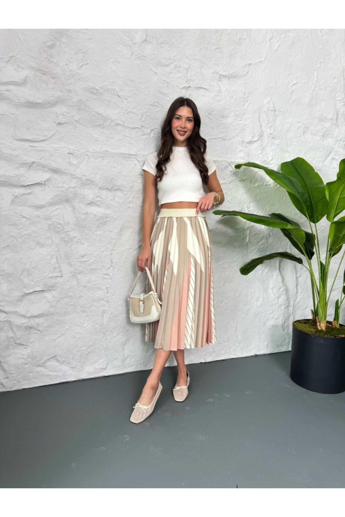 Elif Özbey Butik-Fusta Ecru plisată lungime midi 2