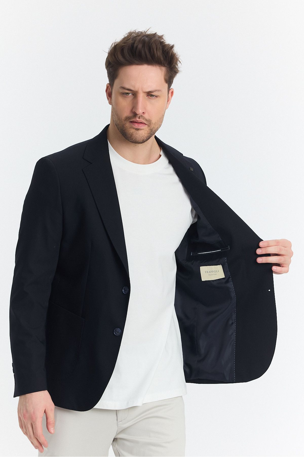 Frappoli-Lewis Men's Navy Blue Half Lined Spring-Summer Sports Blazer Jacket with Bag Pocket 6