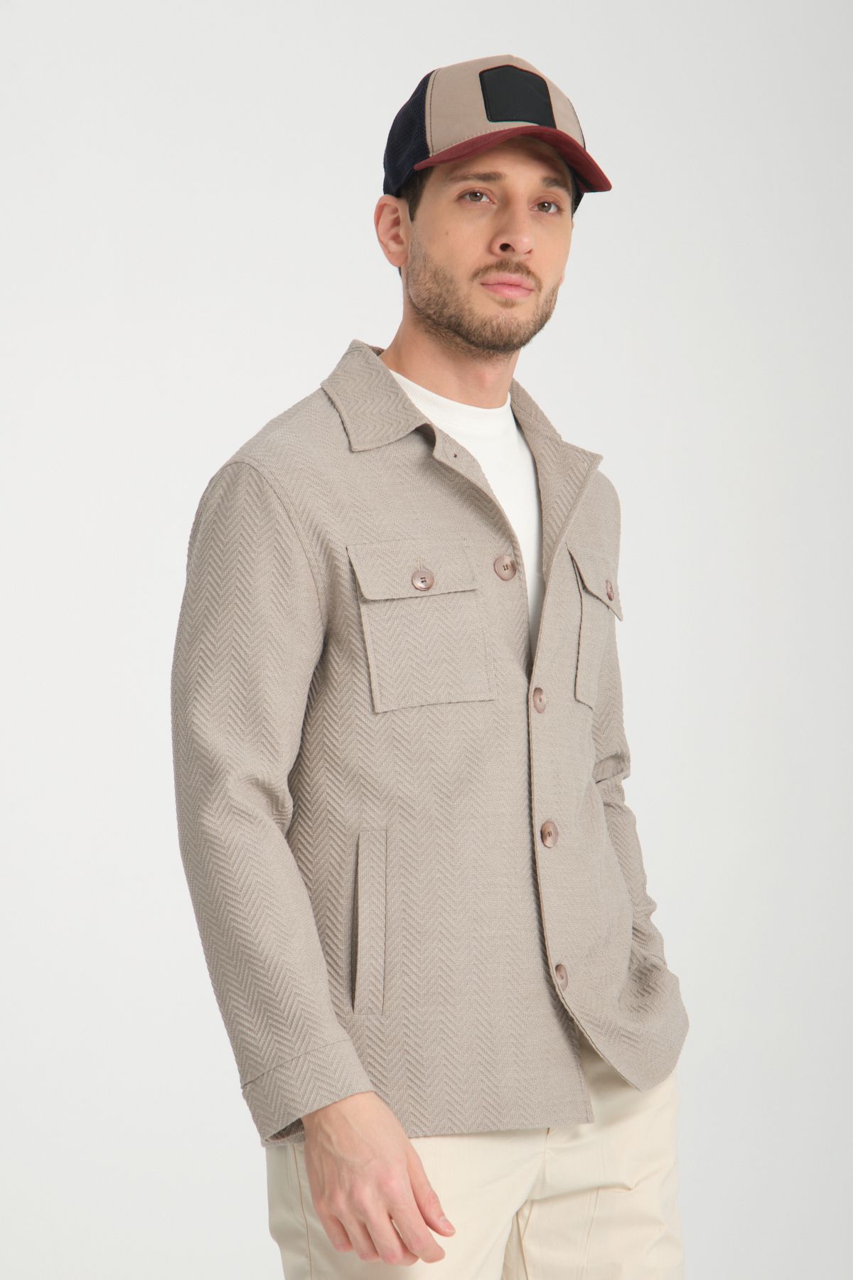 Frappoli-Lores Men's Stone Overshirt Stretching Pattern Fabric Spring Trench Jacket-Mont 4