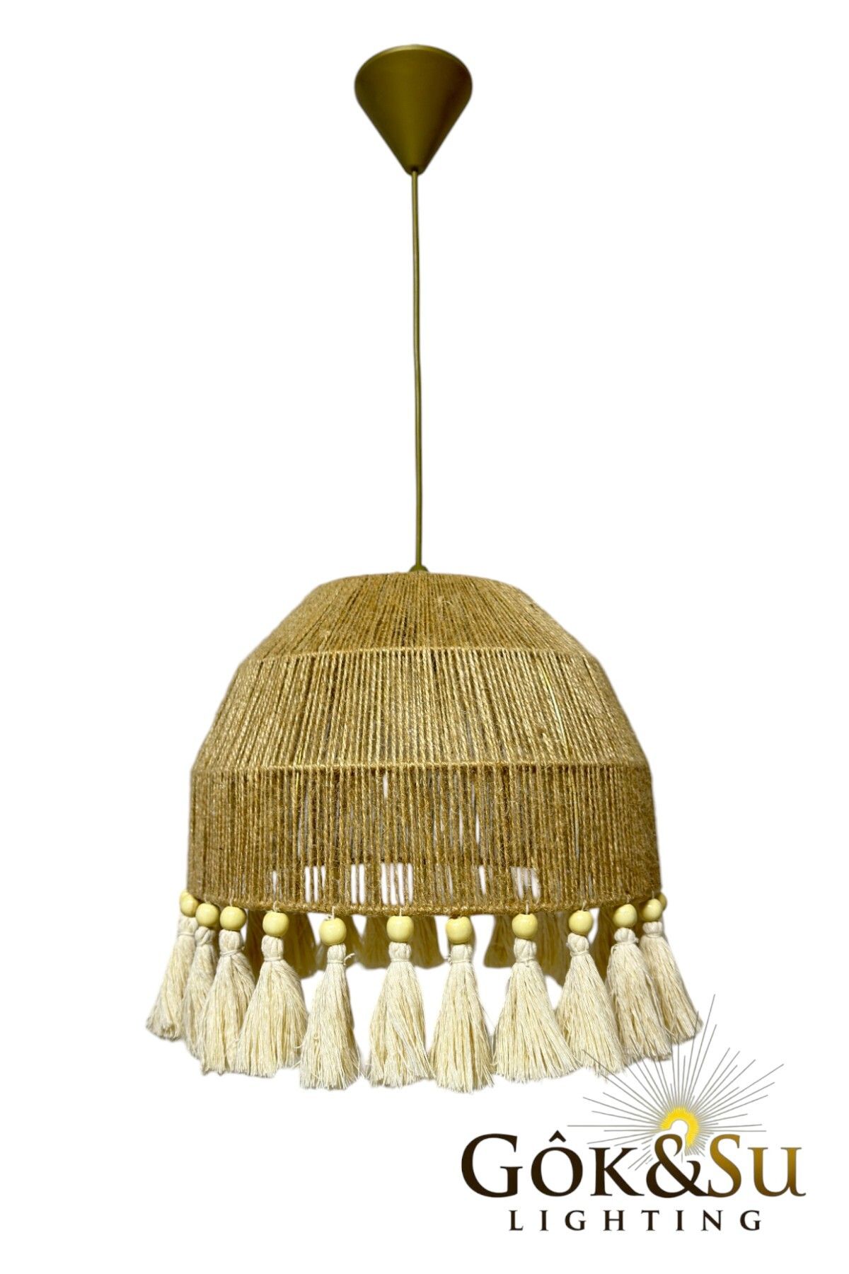 Göksu Lighting-Thin Jute Chandelier - Rustic, Bohemian, Wicker, Macrame and Tassel Chandelier 4