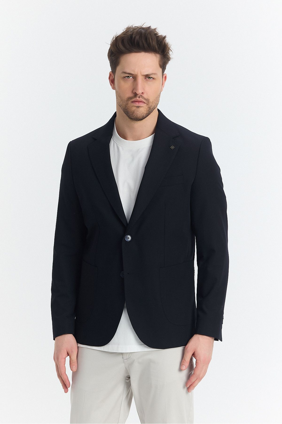 Frappoli-Lewis Men's Navy Blue Half Lined Spring-Summer Sports Blazer Jacket with Bag Pocket 1