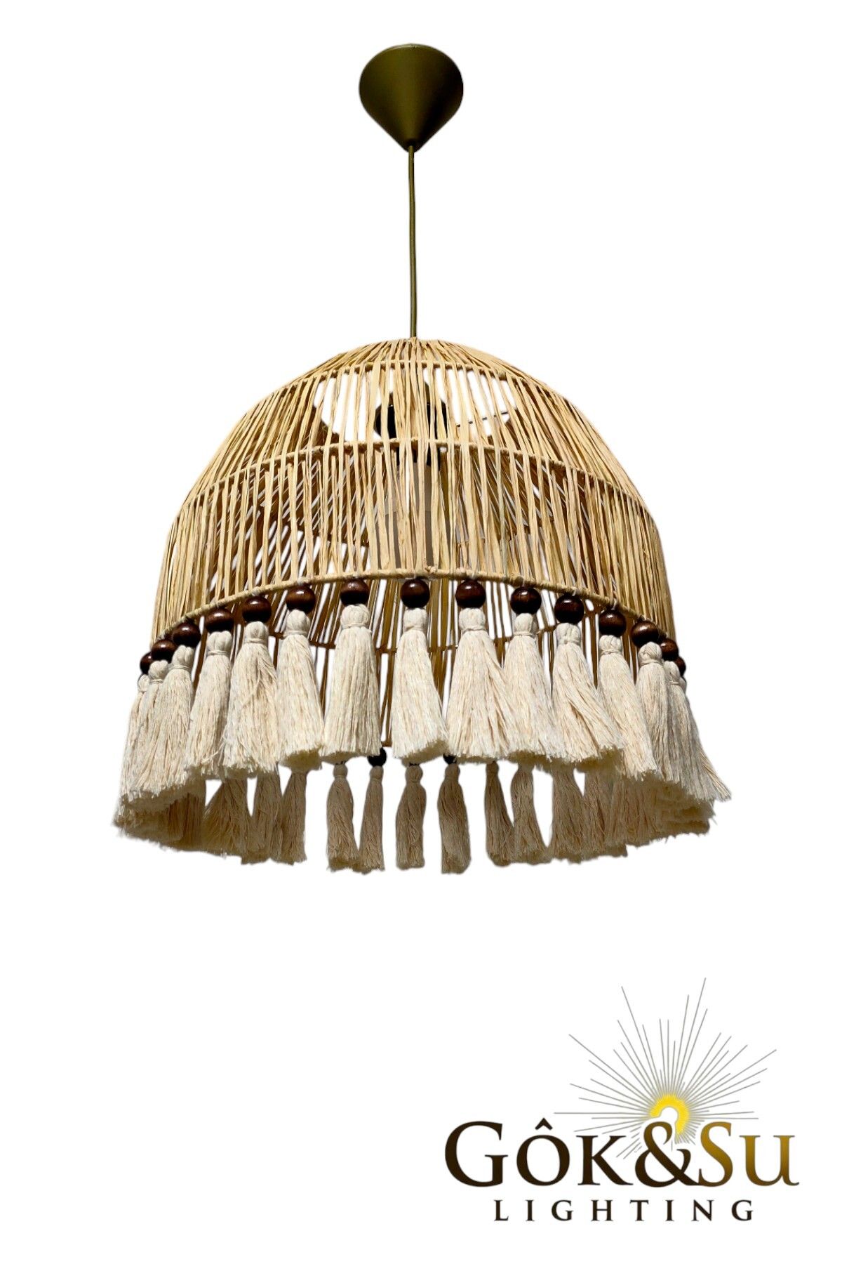 Göksu Lighting-ثريا رقيقة من الجوت - ريفي، بوهيمي، خوص، مكرامية، ثريا معنقدة 7