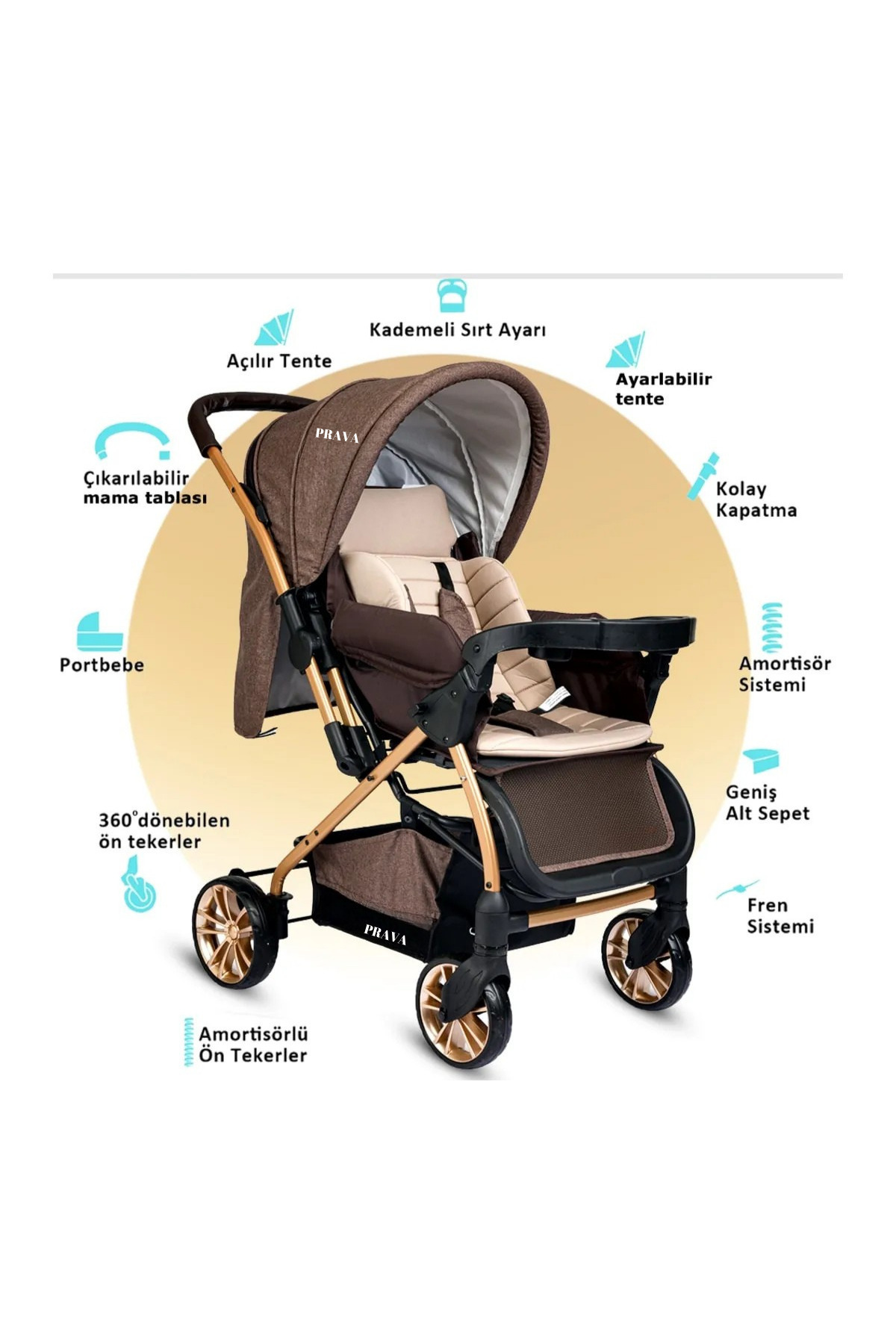 mamie Prava Lüks Mama Tablalı Çift Yönlü Bebek Arabası Yağmurluk fotoğrafı 2 (önizleme)