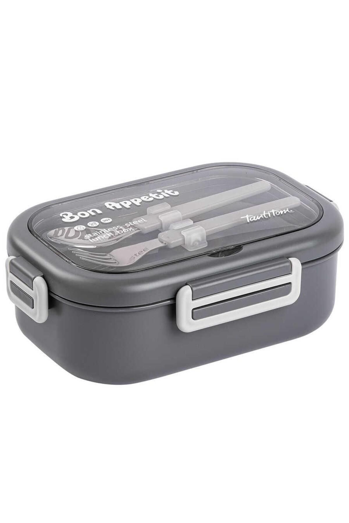 Tantitoni-Tantitoni Gray Rust. Steel Rectangular Tableware with Fork and Spoon 850 ml 1
