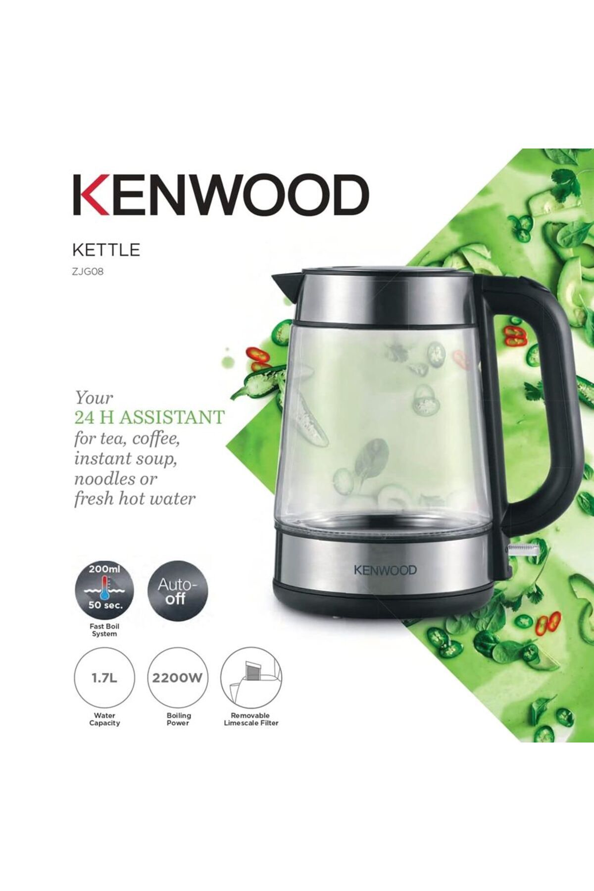 Kenwood-Glass Kettle 1.7L 2200W with Auto Shut-Off ZJG08 - Glass 5
