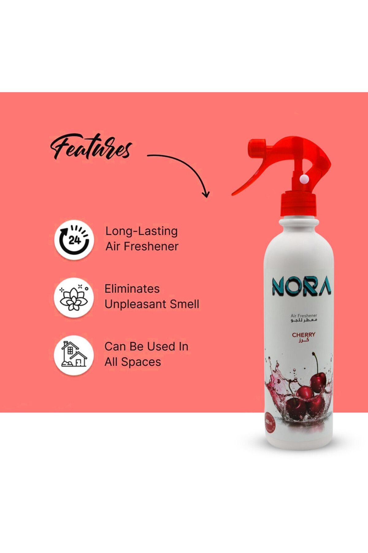 Nora-Cherry Air Freshener Spray 460ML Long-Lasting Fresh Scent for Home and Office 4