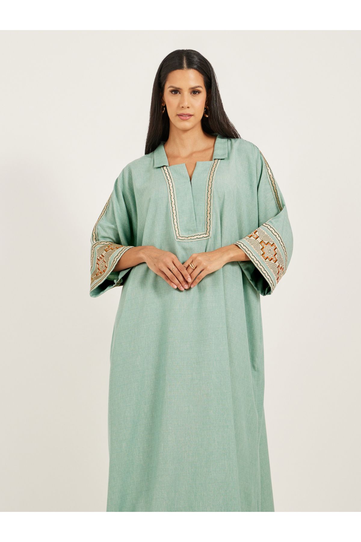 Maxim Creation By Styli-Embroidered Notch Neck A-Line Kaftan 3