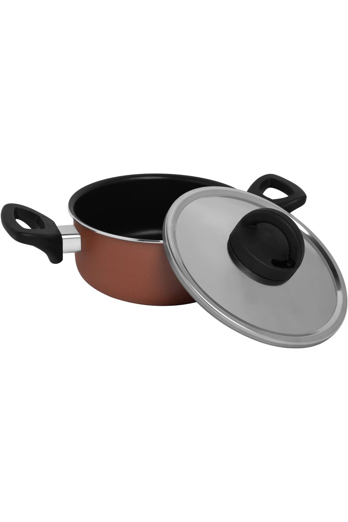 Trust Pro-Non Stick Stew Pot With Steel Lid & 2 Layered Aluminium Coating, 20 cm, Brown 3