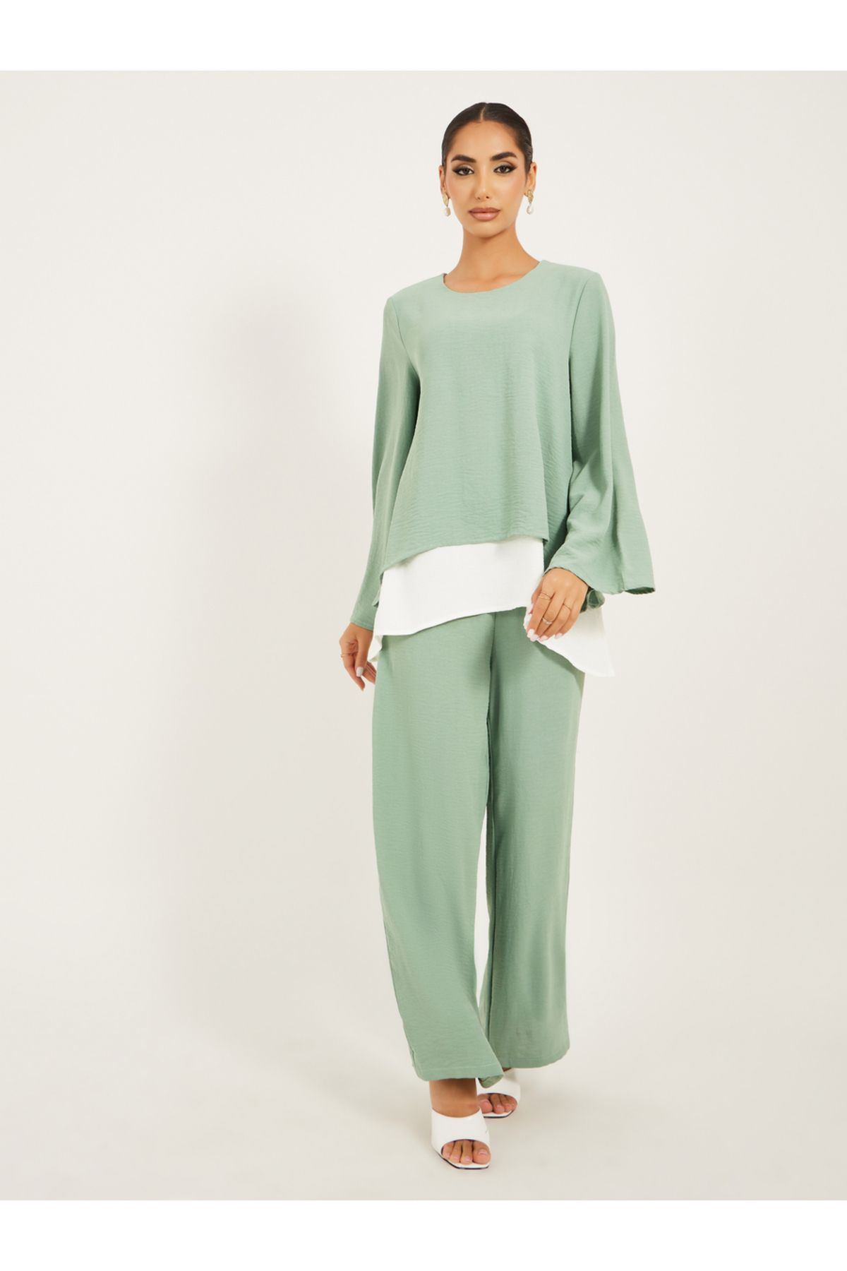 Styli-Wide leg pants and long top modest set 1