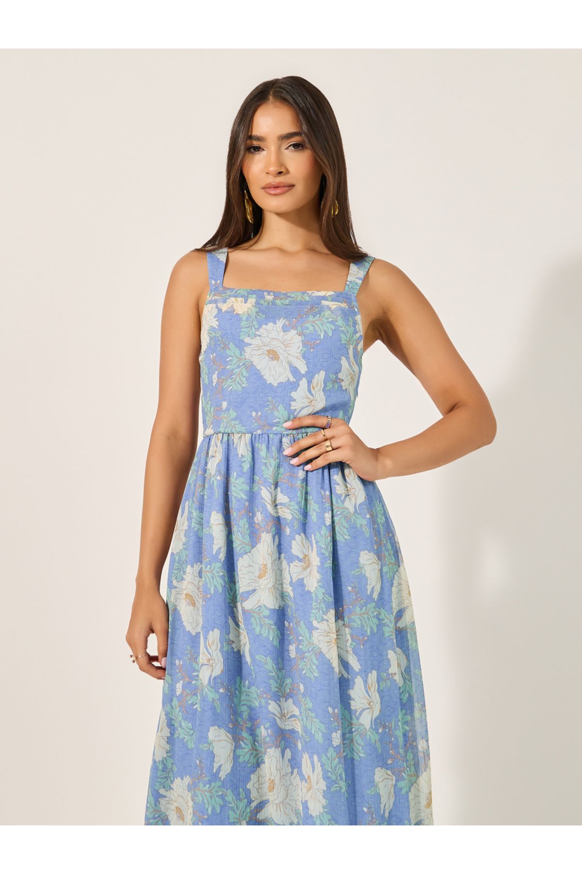 Styli-Floral Printed Sleeveless A-line Maxi Dress 3